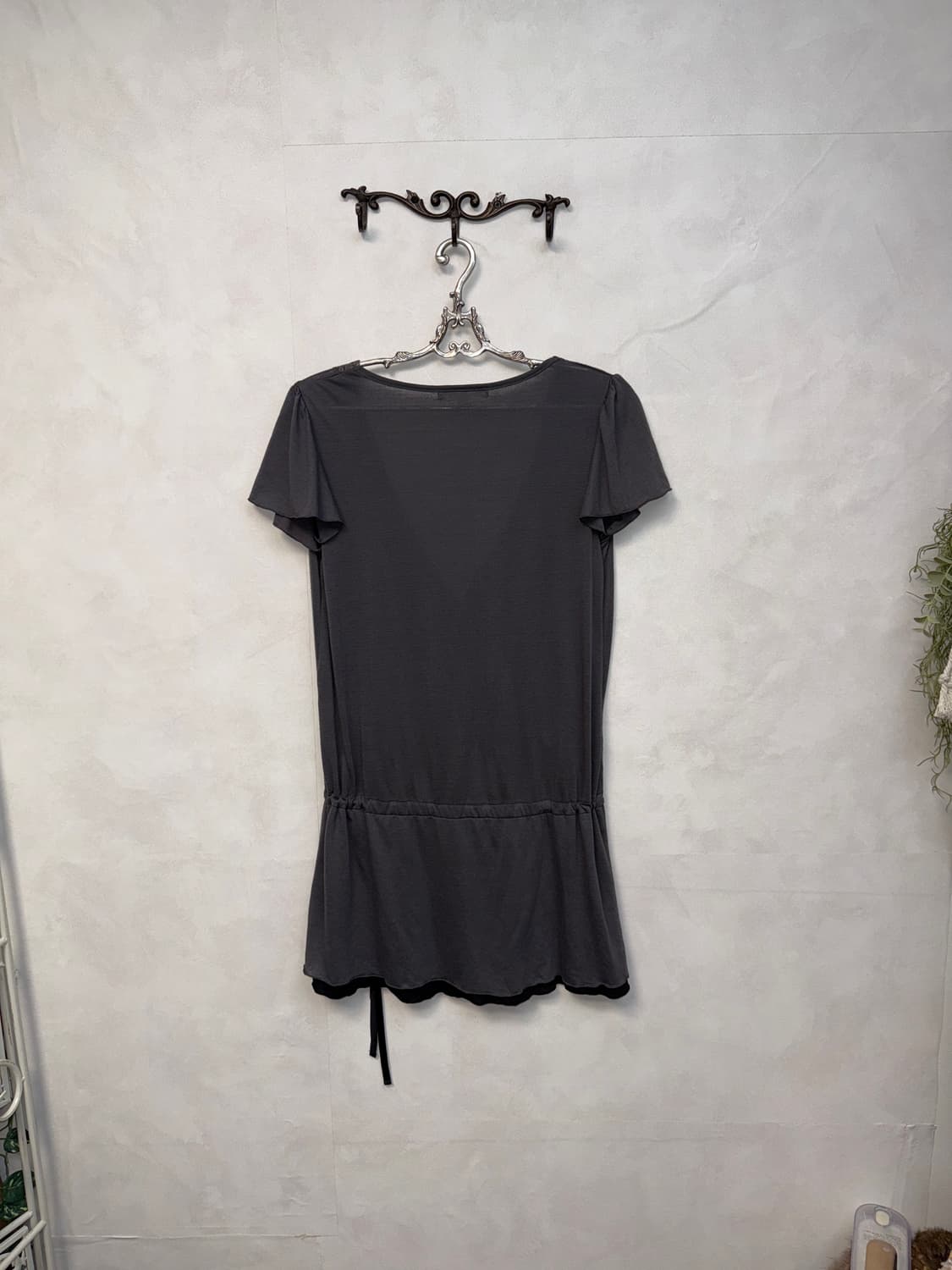 Charcoal cotton lace wrap shirring ops 상품이미지7