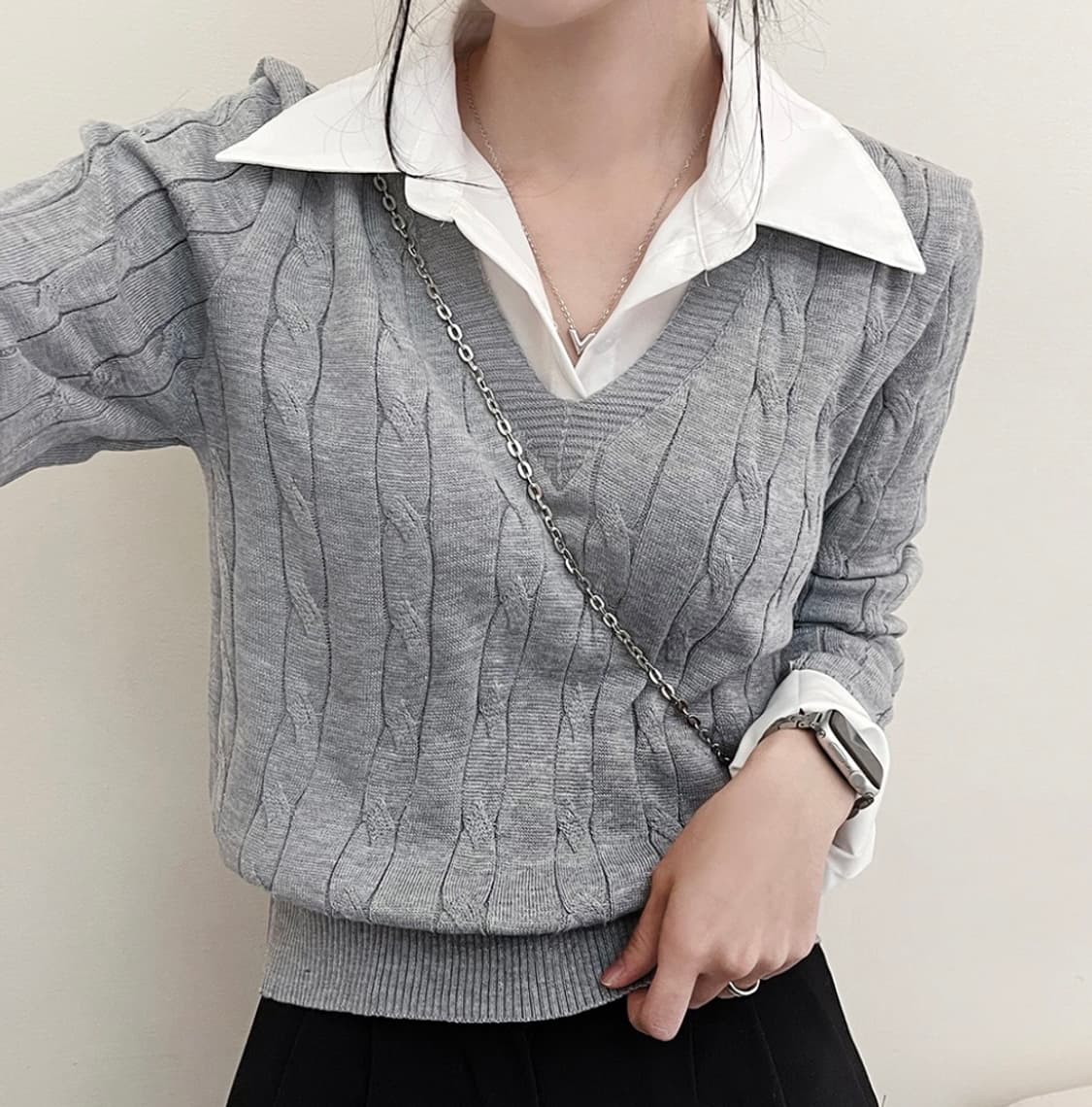 레이어드 니트 셔츠  상품이미지3