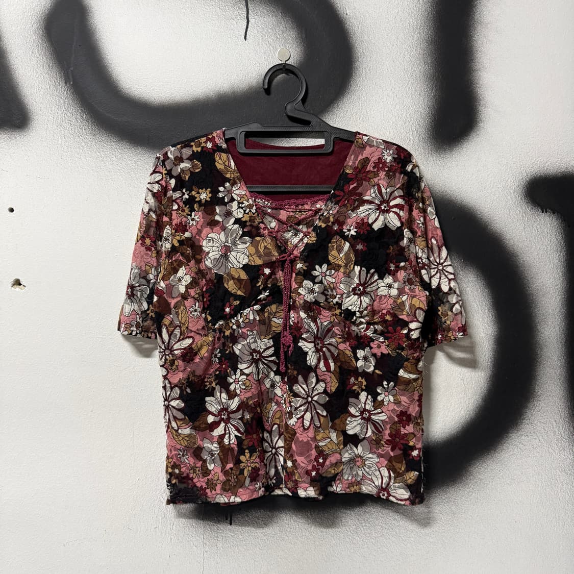 VTG 빈티지 재패니즈 모리 플라워 풀 패턴 레이스 반팔 블라우스 상품이미지1