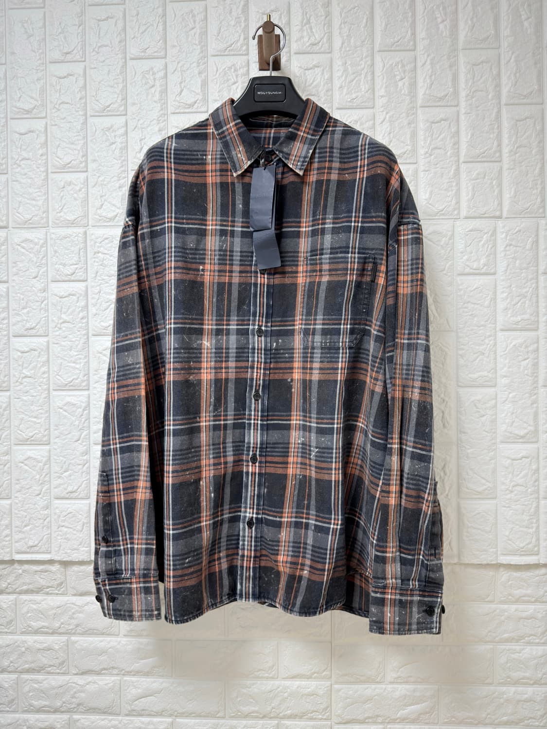 (25FW 새상품) 준지 아일랜드 워싱 오렌지 체크 루즈핏 셔츠 (46) 상품이미지1