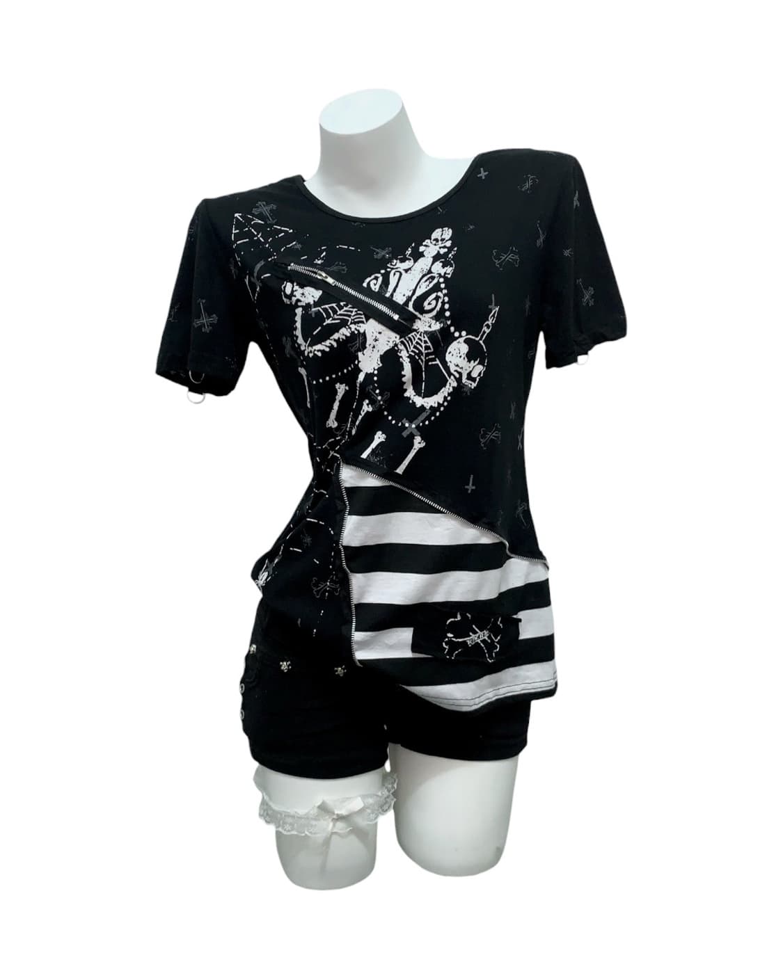 [Acdc rag] 펑크 지퍼 디테일 해골 반팔 상품이미지1