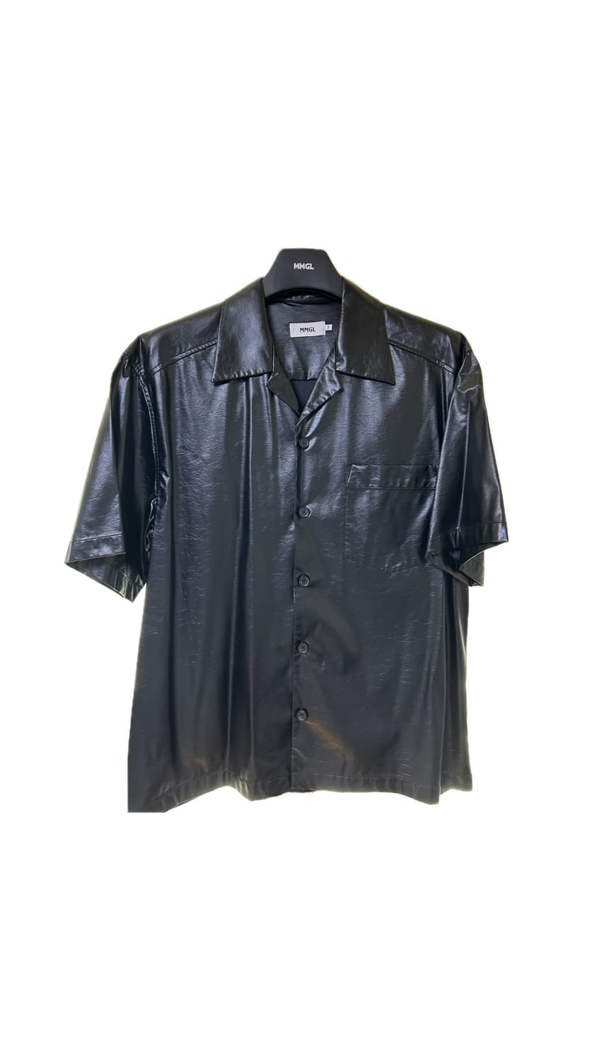 MMGL 엠엠지엘 레더 반팔 셔츠 블랙 상품이미지2