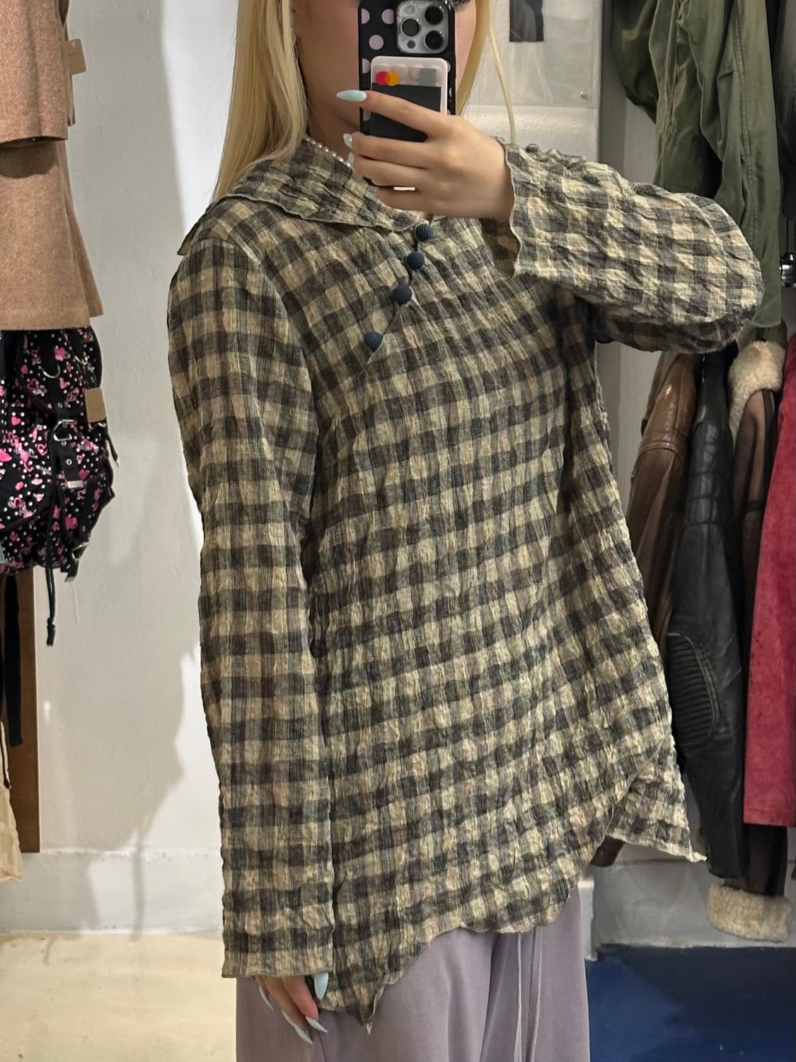 ILY 린넨 체크 hippie 슬리브 상품이미지2