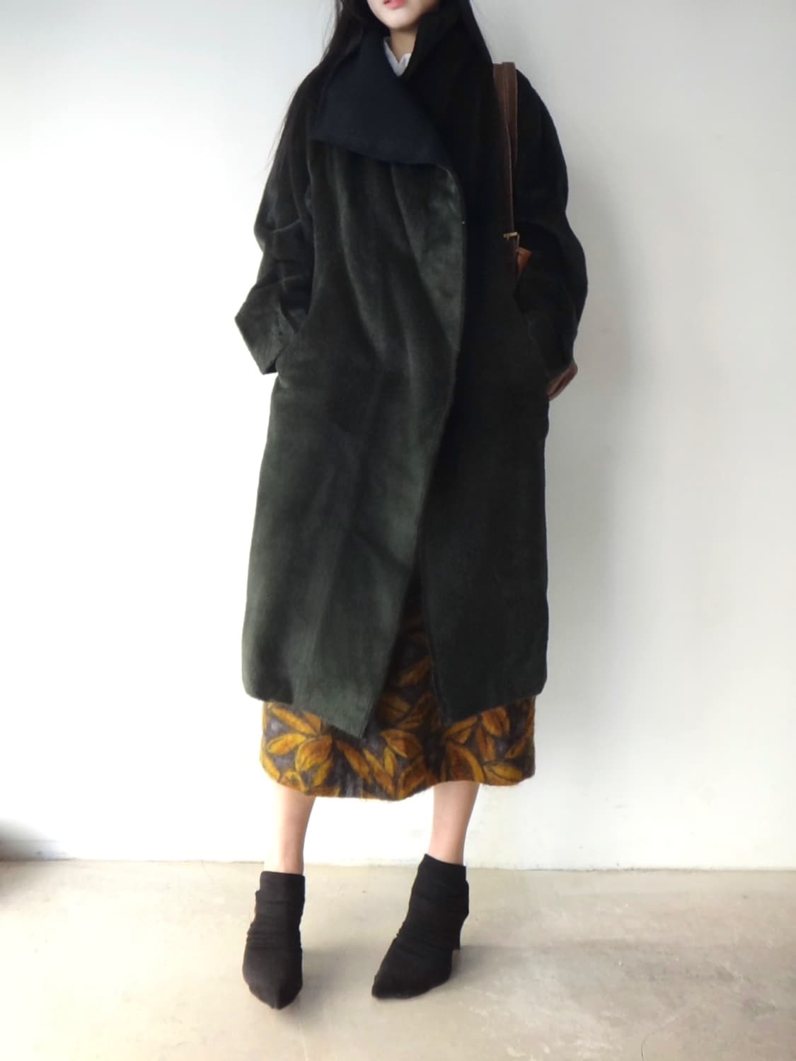 TIME neck drape wool coat / khaki 상품이미지7