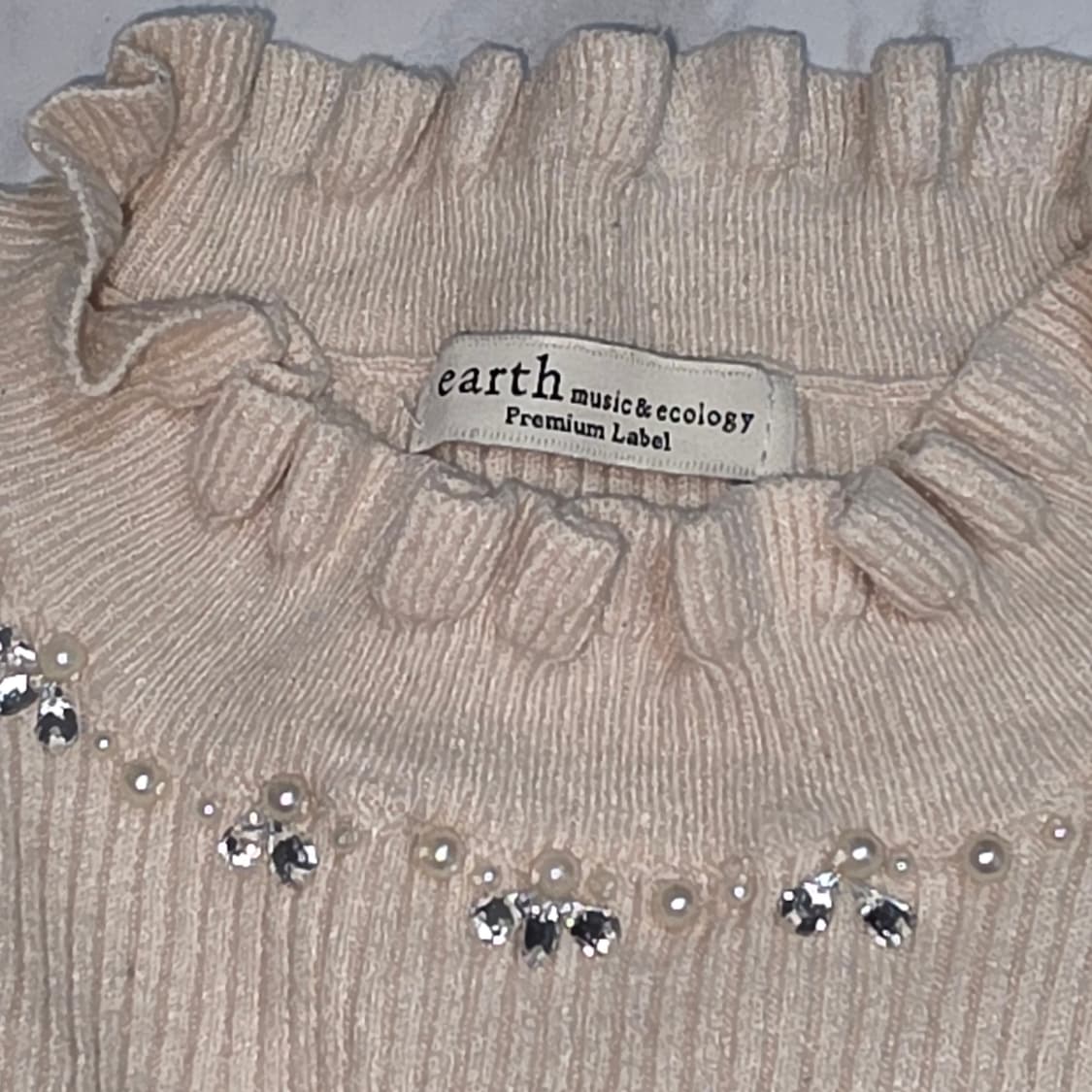 일본빈티지 earth)스나계st 라떼갸루 모리걸 로맨틱 진주 프릴 골지티 상품이미지2