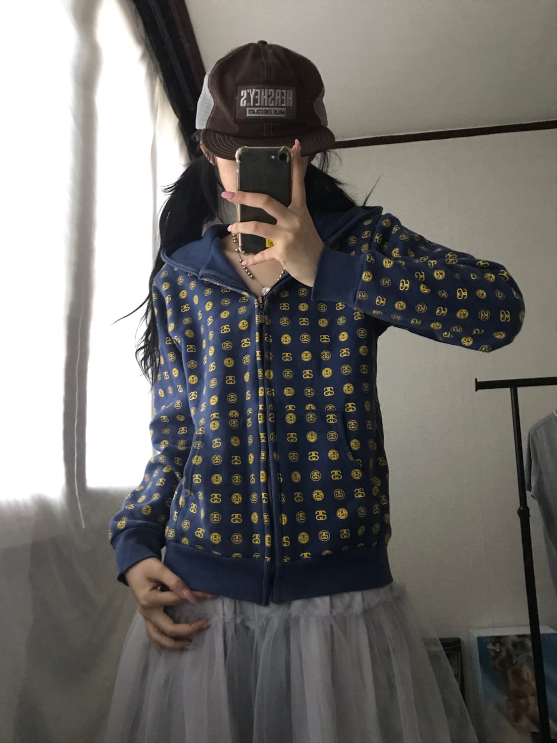 스투시 네이비 로고패턴 후드집업 상품이미지6