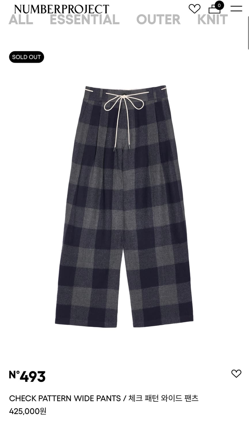 넘버프로젝트 체크 패턴 와이드 팬츠 (55) 상품이미지1