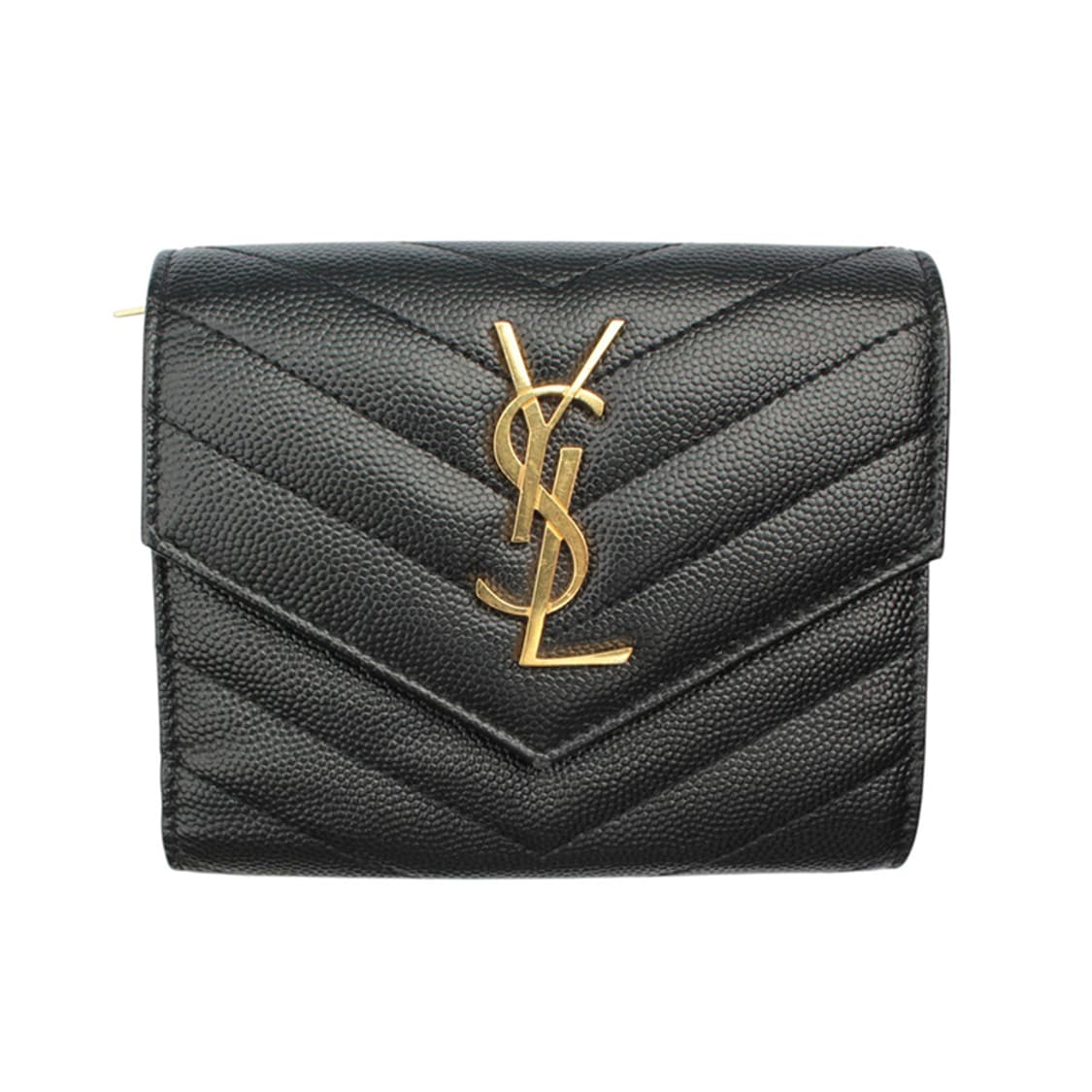 생로랑파리 블랙 YSL 금장 쉐브론 반지갑 상품이미지1