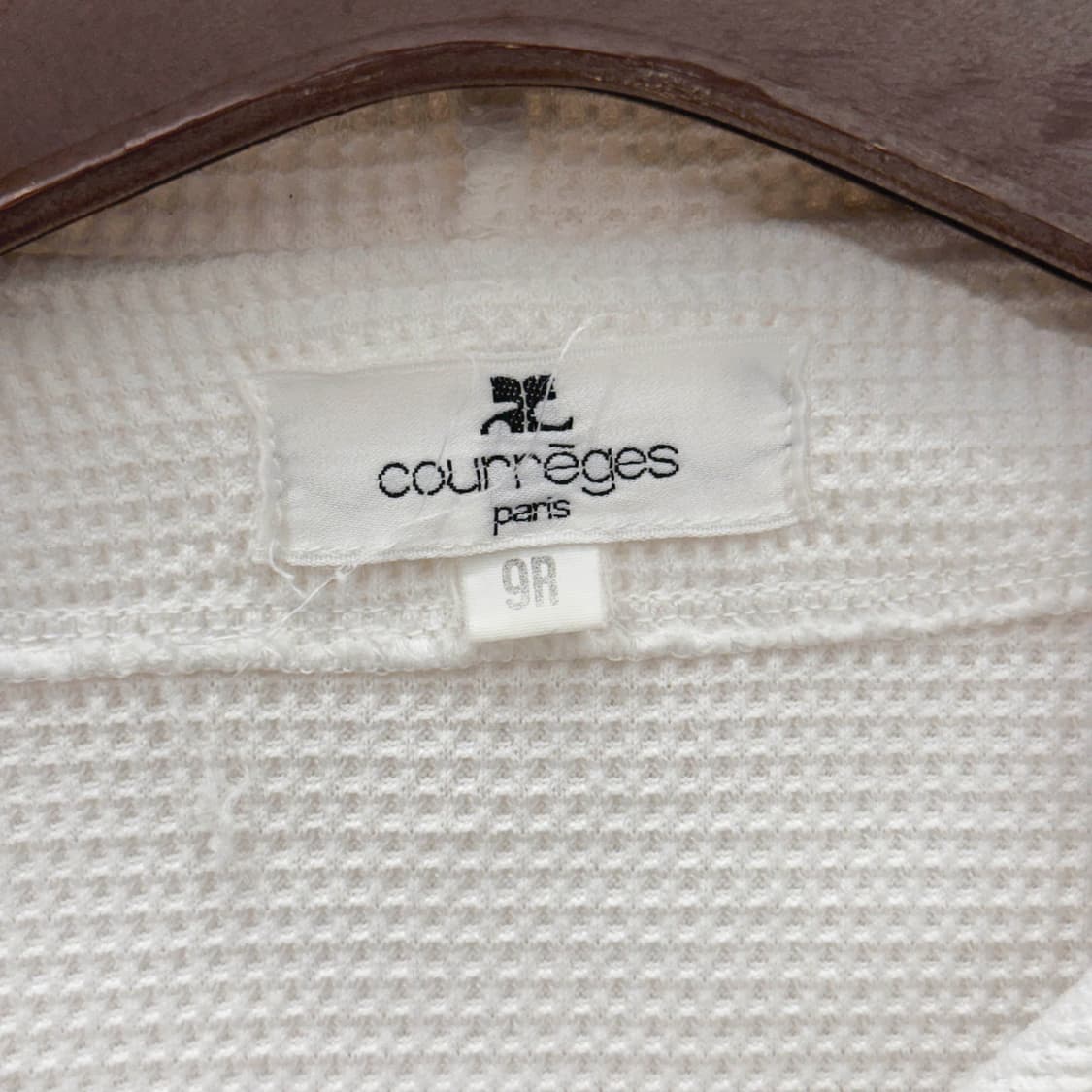 꾸레쥬 스트라이프 후드 집업 니트 로고 자수 포켓 디테일 아이보리 상품이미지7