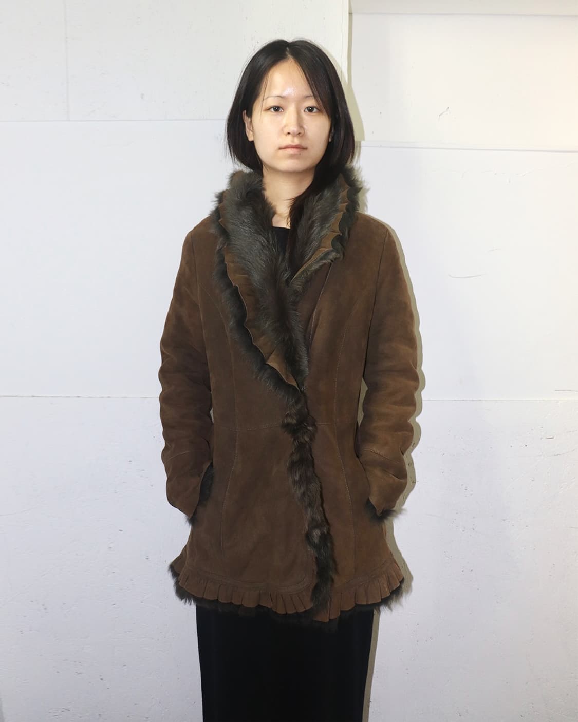 이탈리아 빈티지 러플 카라 시어링 자켓 상품이미지3