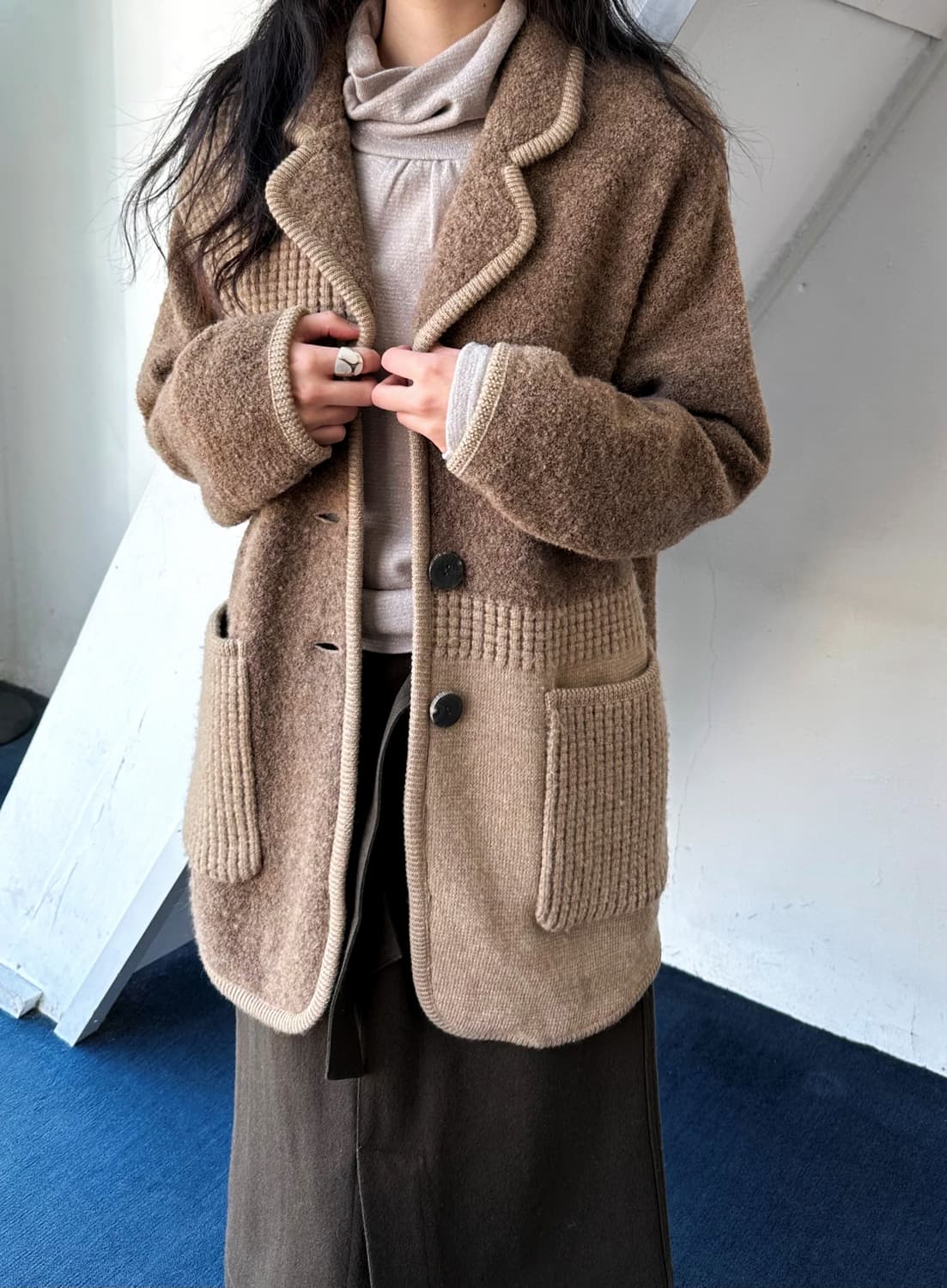 Wool boucle fabric loose jacket 상품이미지7