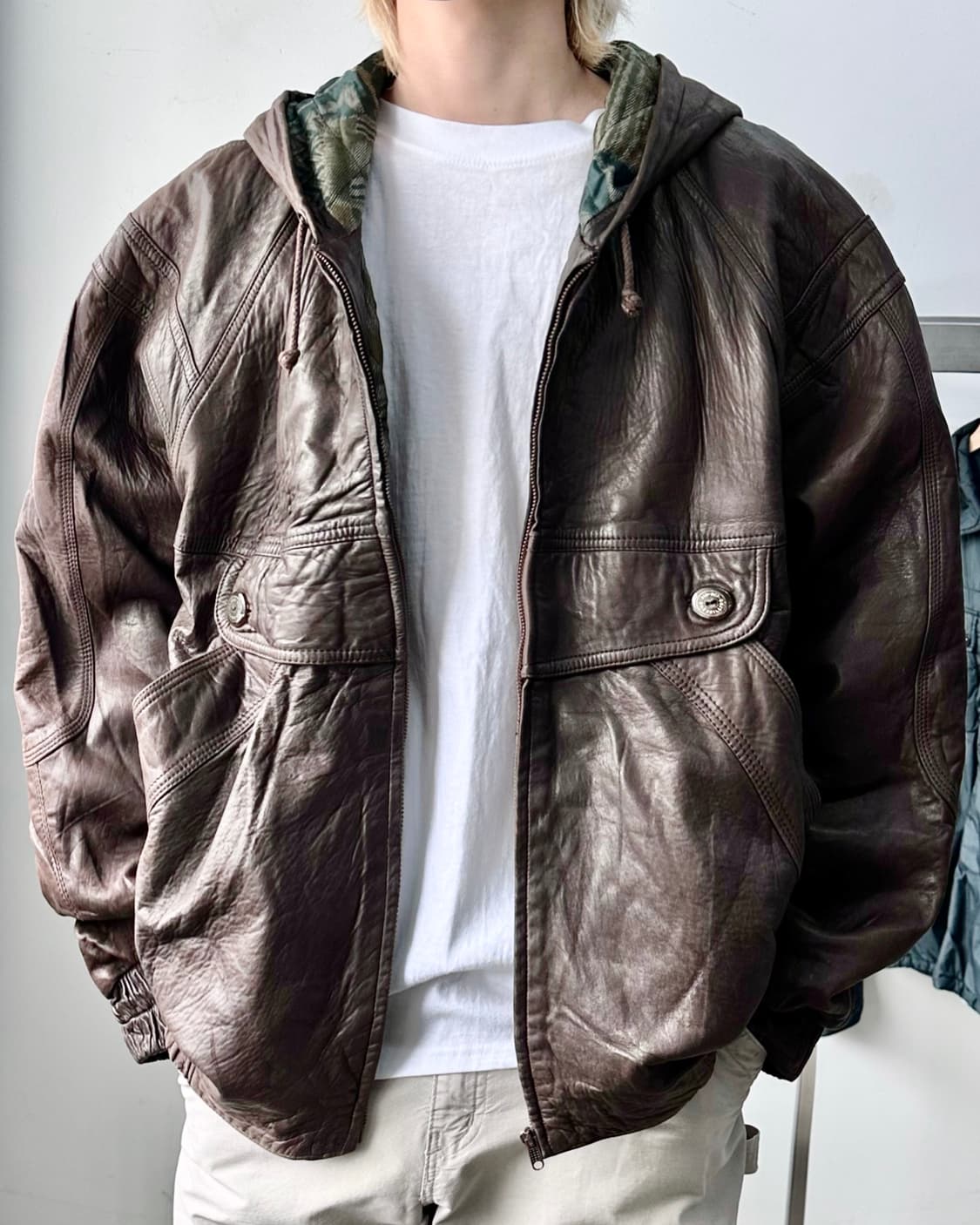 Deubo 램스킨 후드 봄버 레더 자켓 상품이미지2