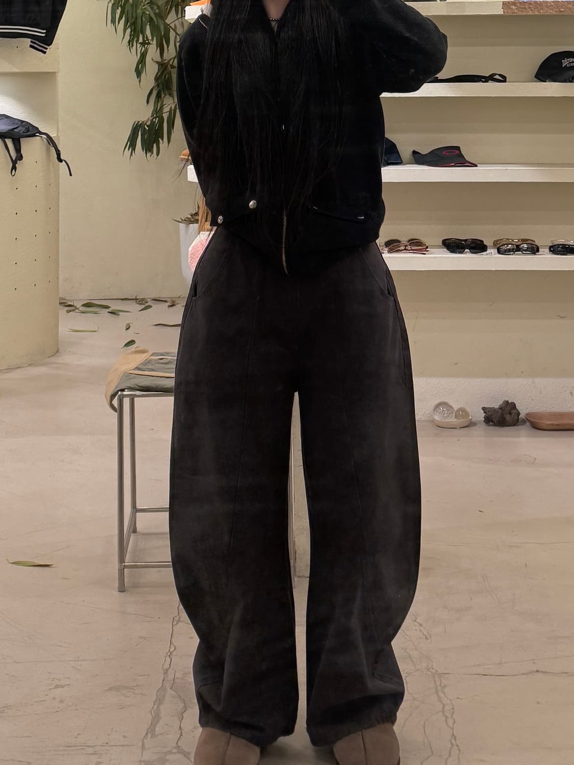 입체 패턴 와이드 팬츠 블랙 U493 상품이미지1