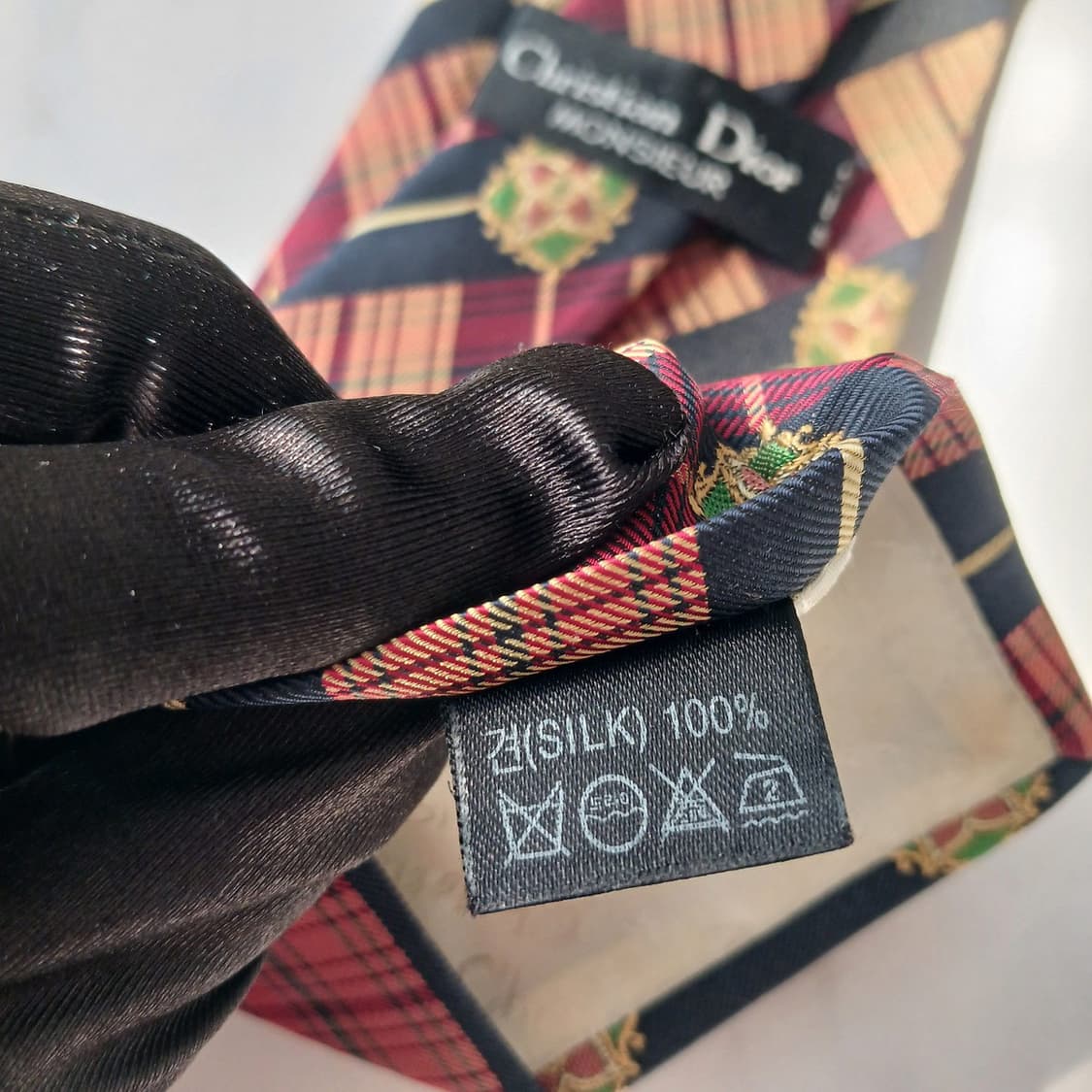크리스찬 디올 실크 체크 패턴 넥타이 9.5cm A~A+등급 E741 상품이미지9