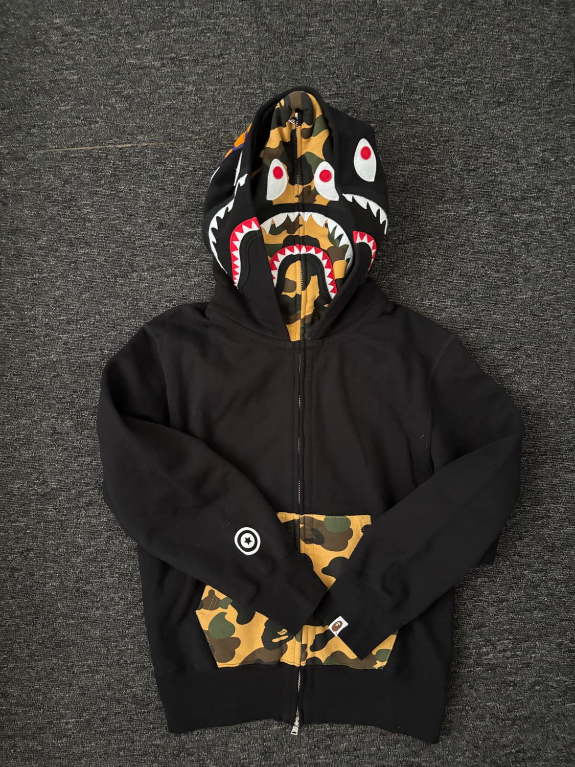 베이프 퍼스트 카모 샤크 풀 집업 후드 블랙 사이즈 M 상품이미지2