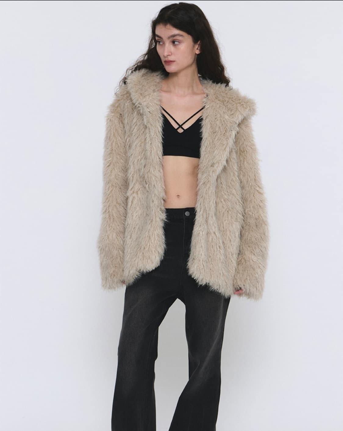 플레이스스튜디오 베이지 퍼후드코트 상품이미지1