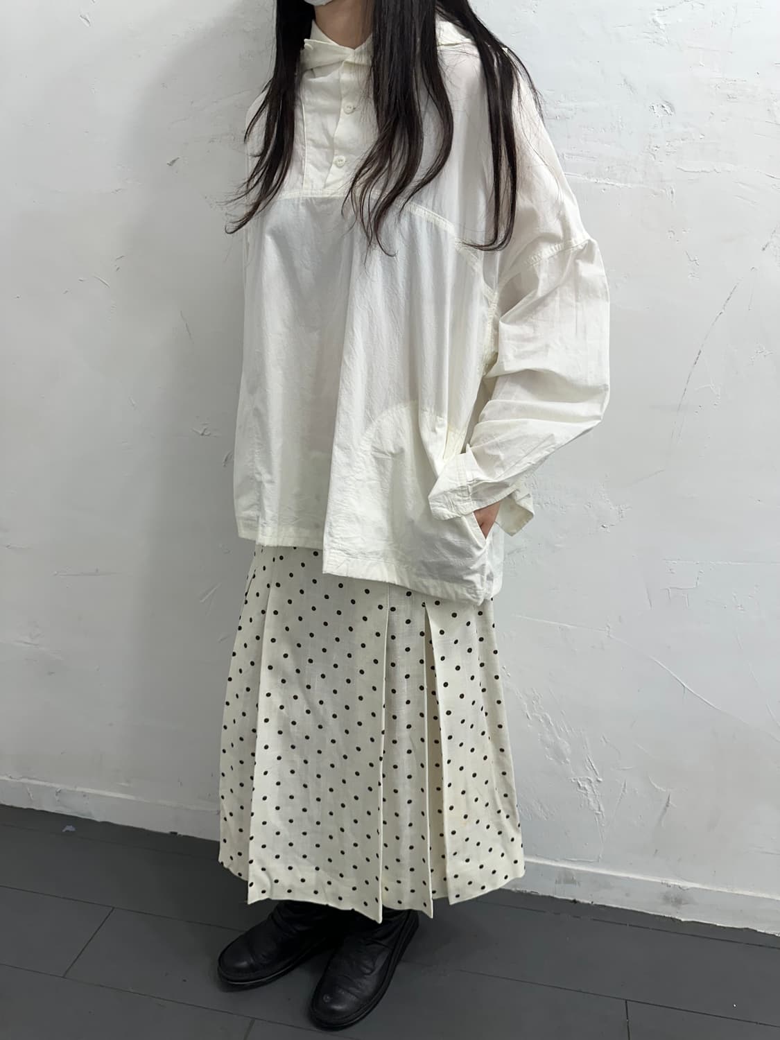 brown dot pleats skirt 상품이미지3
