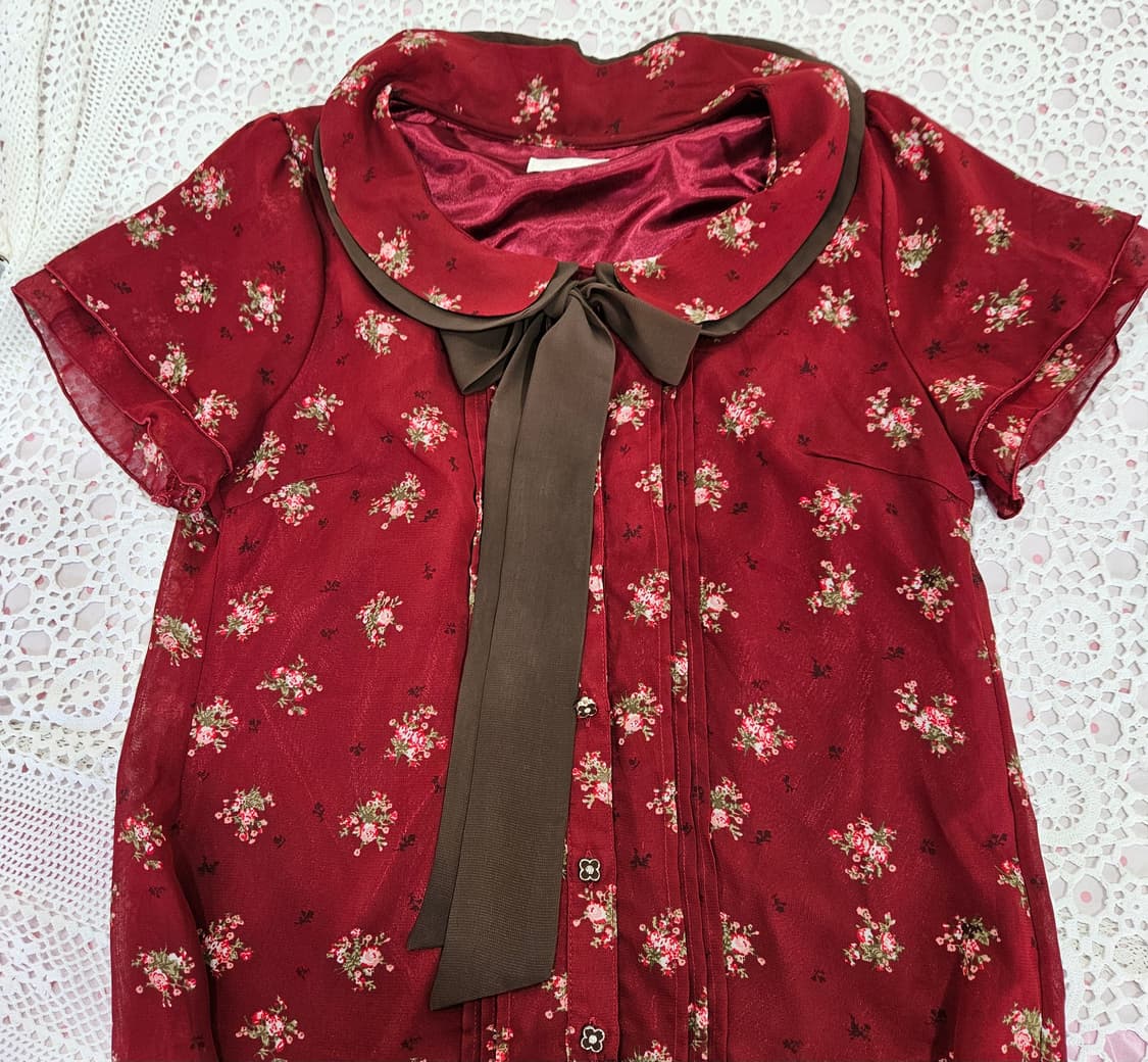 와인초코 플라워 리본 블라우스 상품이미지6