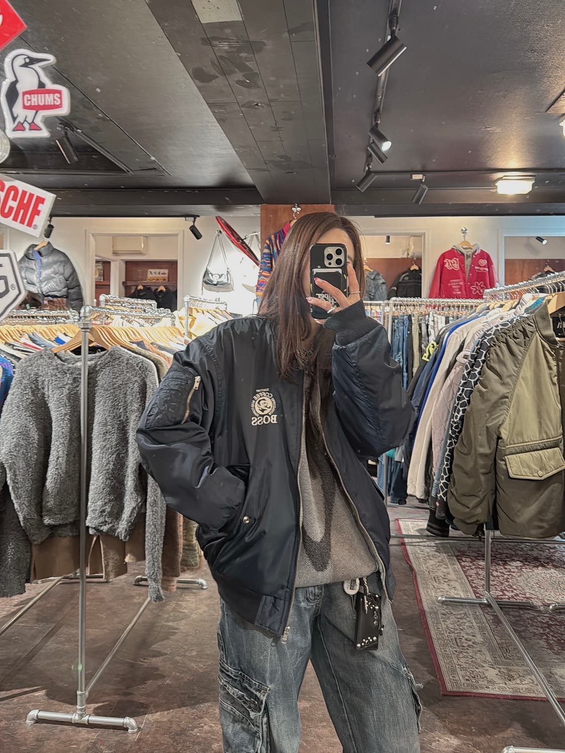 산토리 보스커피 일본빈티지 리버시블 MA1 블루종 봄버 자켓 L 상품이미지8