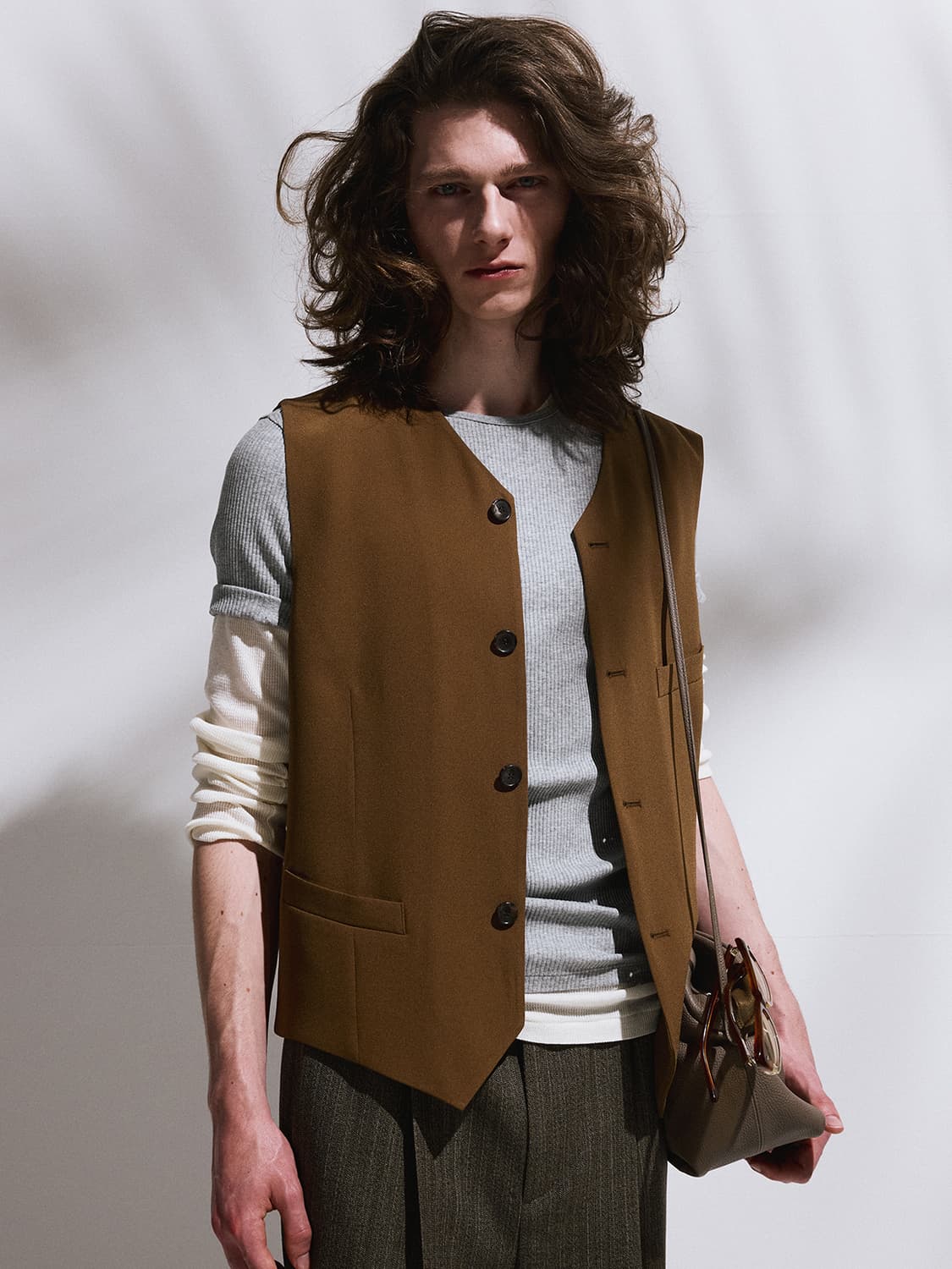 렉토 26SS 스트랩 디테일 수트 베스트 오커 상품이미지2