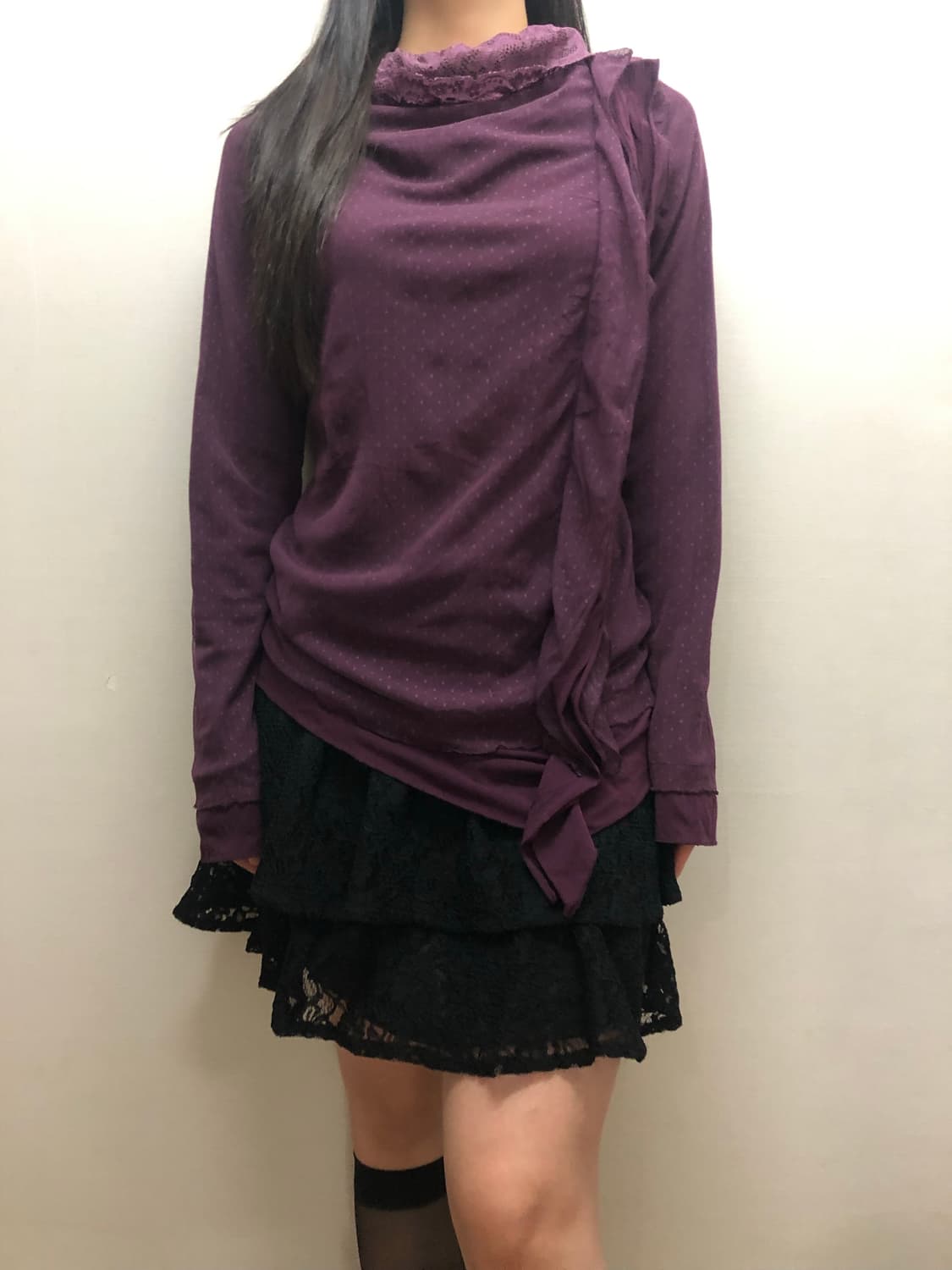 빈티지 퍼플 도트 프릴 탑 상품이미지4