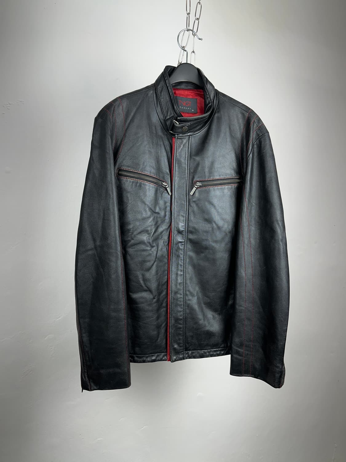 TNGT sheepskin leather red stitch jacket 상품이미지1