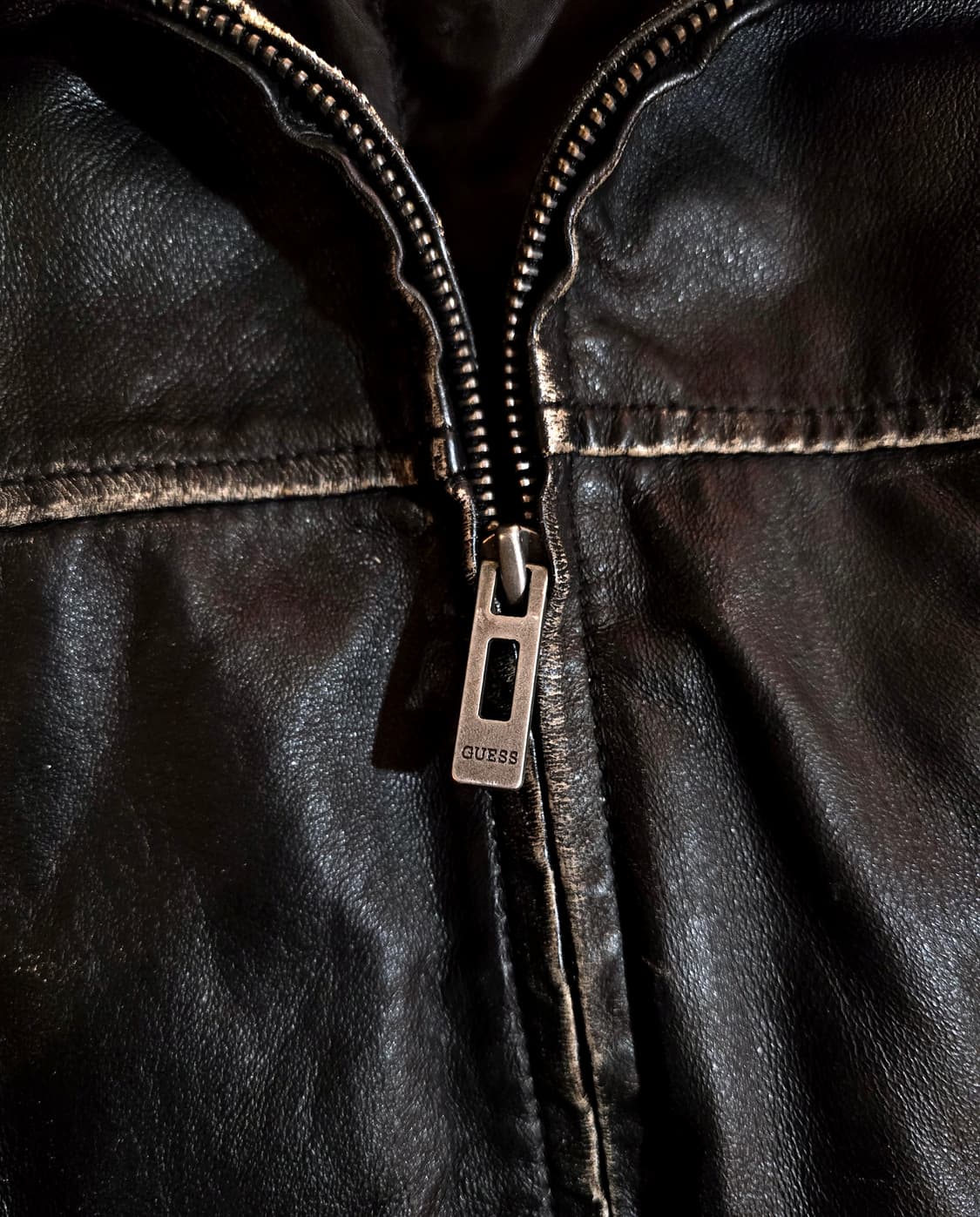 00s 게스 콘트라스트 스티치 레더 자켓 (Guess Leather) 상품이미지5