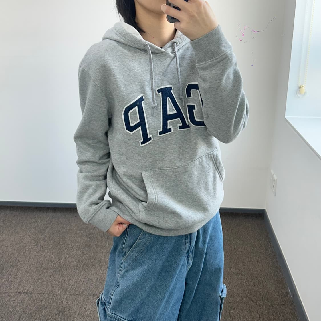 Gap 갭 네이비 로고 그레이 후드티 상품이미지2