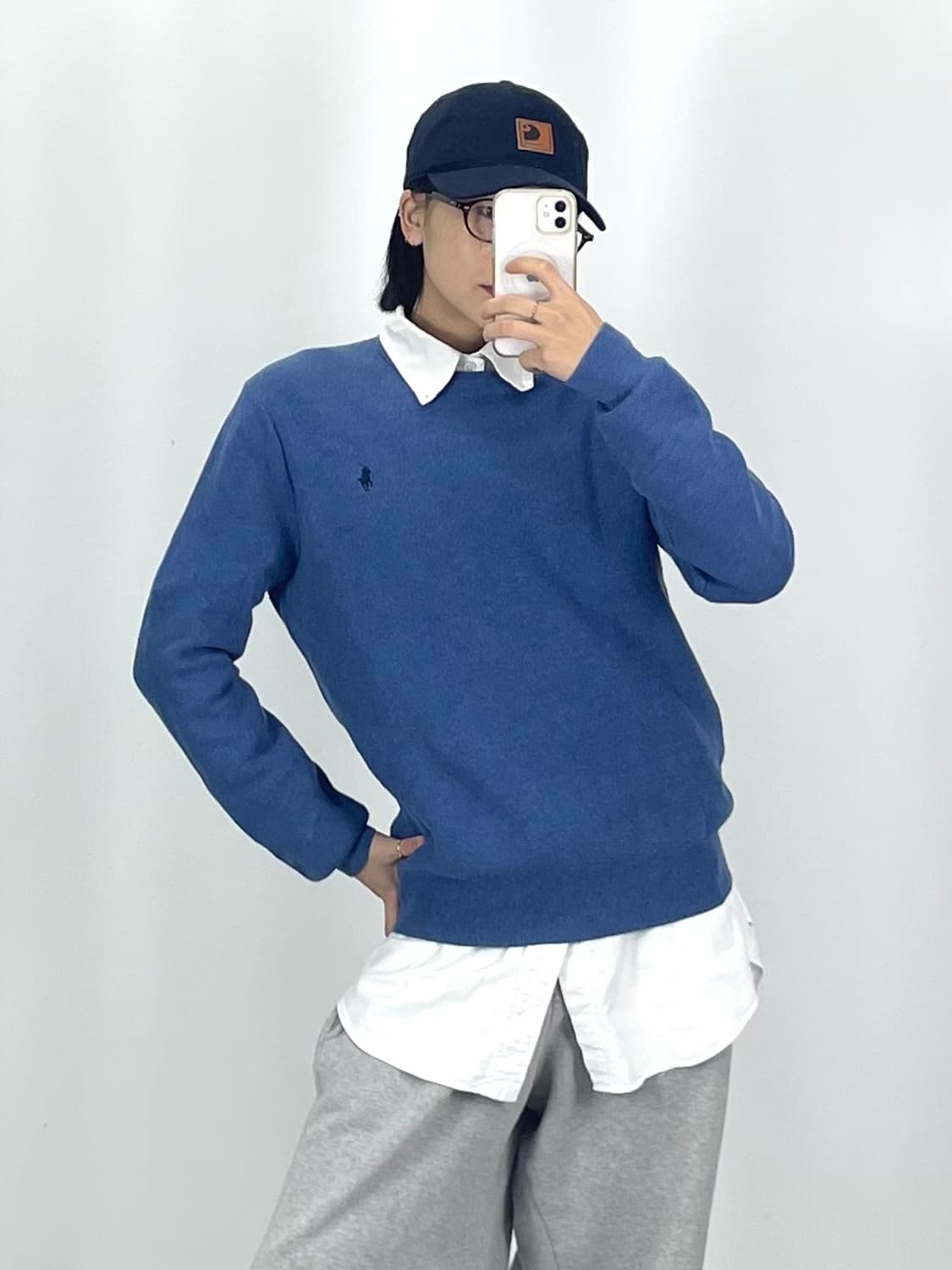 [M]폴로 블루 라운드 니트 CK9800 상품이미지1