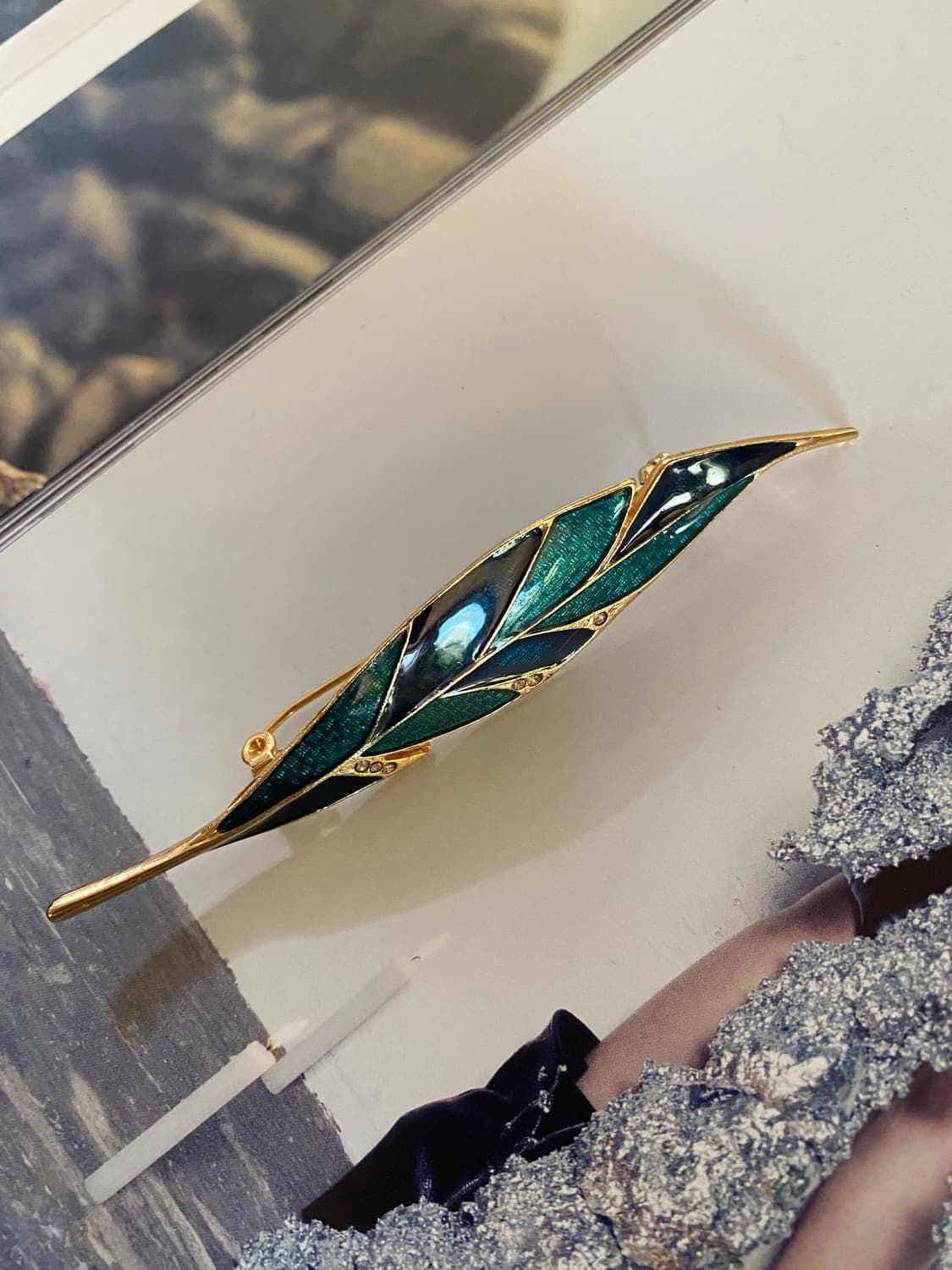 빈티지 그린 에나멜 리프 브로치 잎 상품이미지5