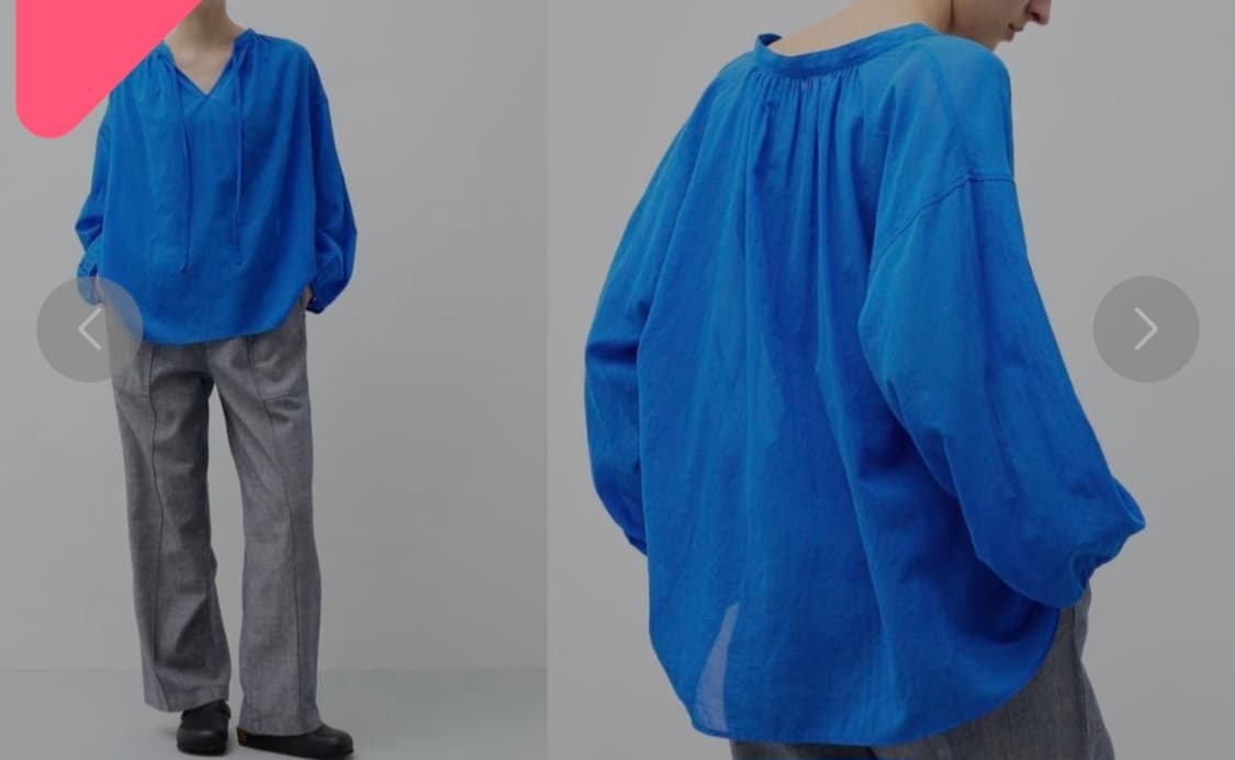 유니클로 x JW 앤더슨 코튼 도비 타이브이넥 블라우스 (블루) 상품이미지3