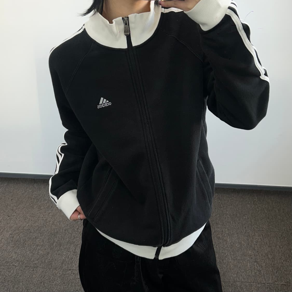 Adidas 아디다스 삼각로고 트랙탑 블랙 코튼 져지 상품이미지1