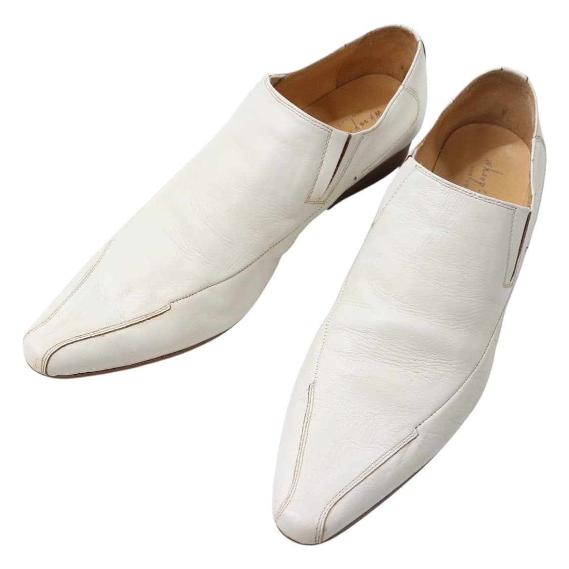 훕데두 빈티지 화이트 레더 포인티드 토 슬립온 로퍼 (42) 상품이미지1