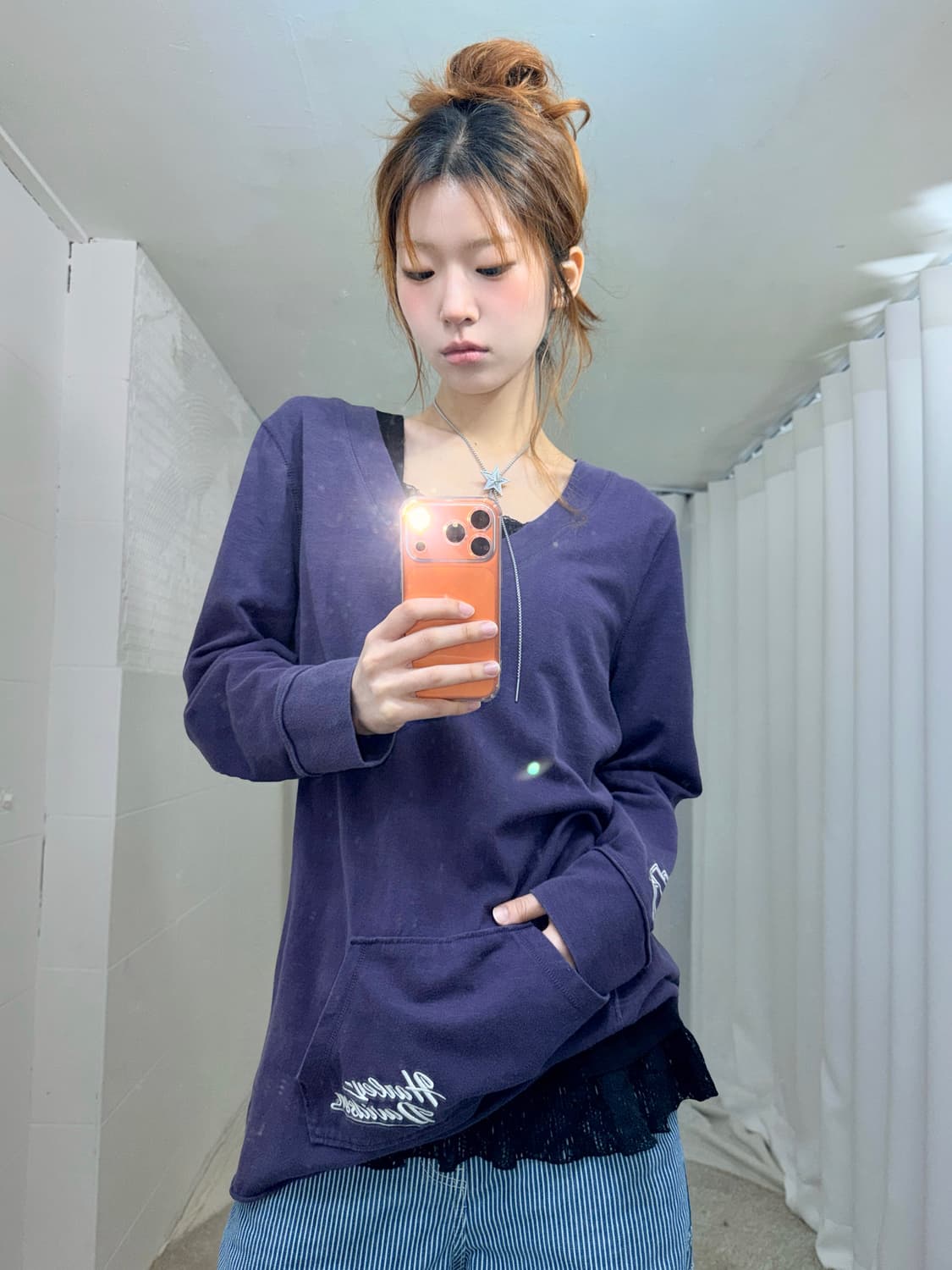 (상의 세트) 할리데이비슨 퍼플 포켓 롱슬리브 + 레이스 롱 나시 상품이미지3