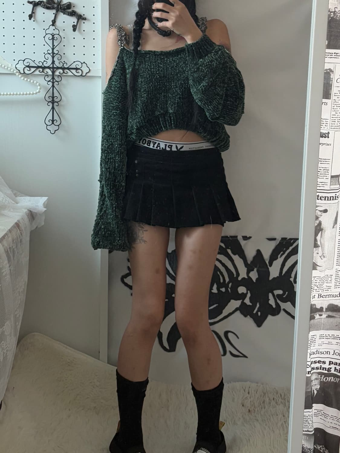 • green velvet off-shoulder knitwear 상품이미지3