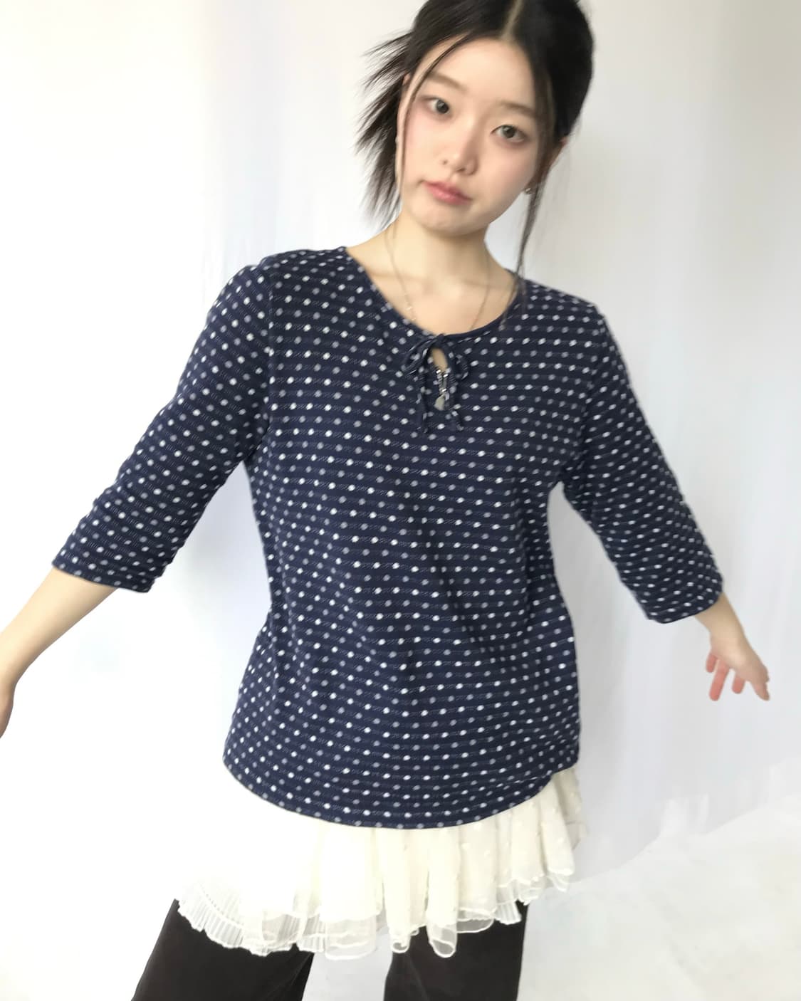 네이비 도트 리본 티 상품이미지2