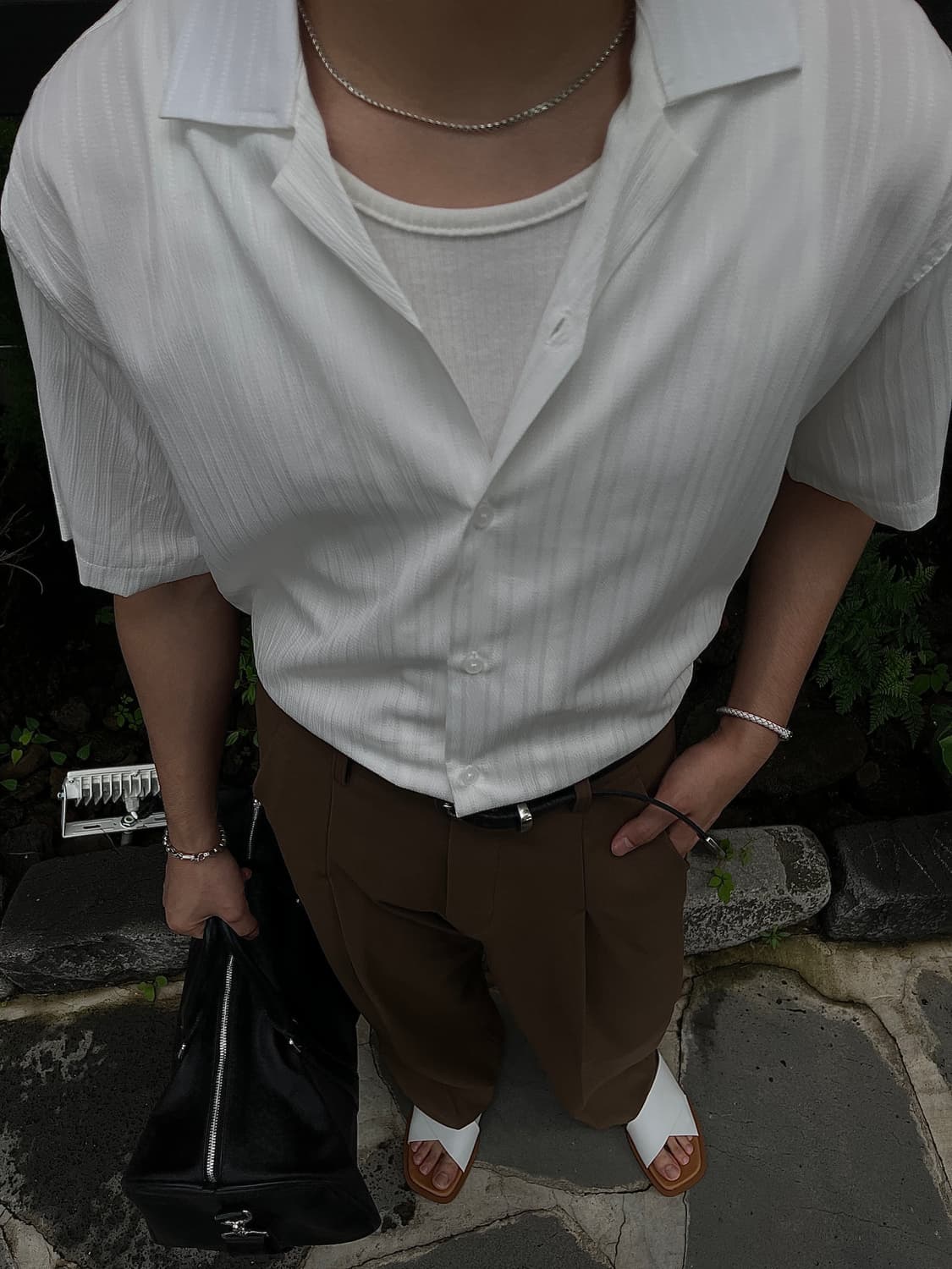 화이트 줄지 반팔 셔츠 상품이미지3