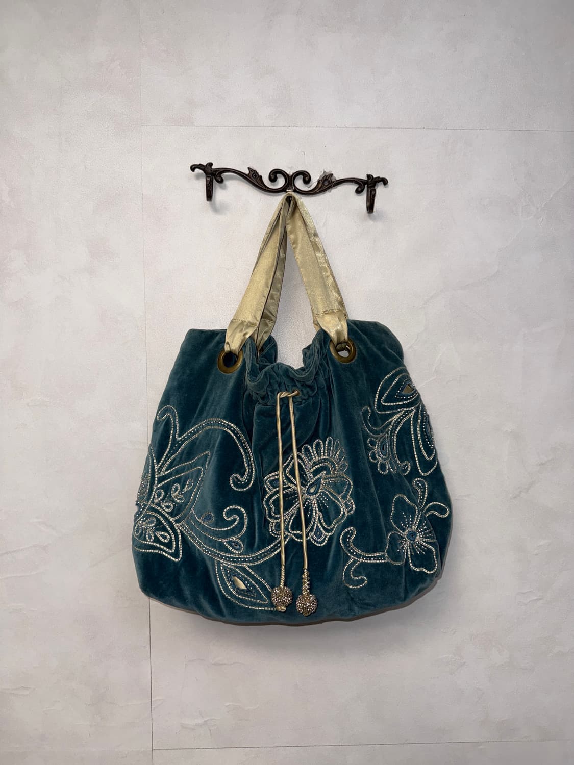 Blue green velvet oriental embroid 숄더백 상품이미지1