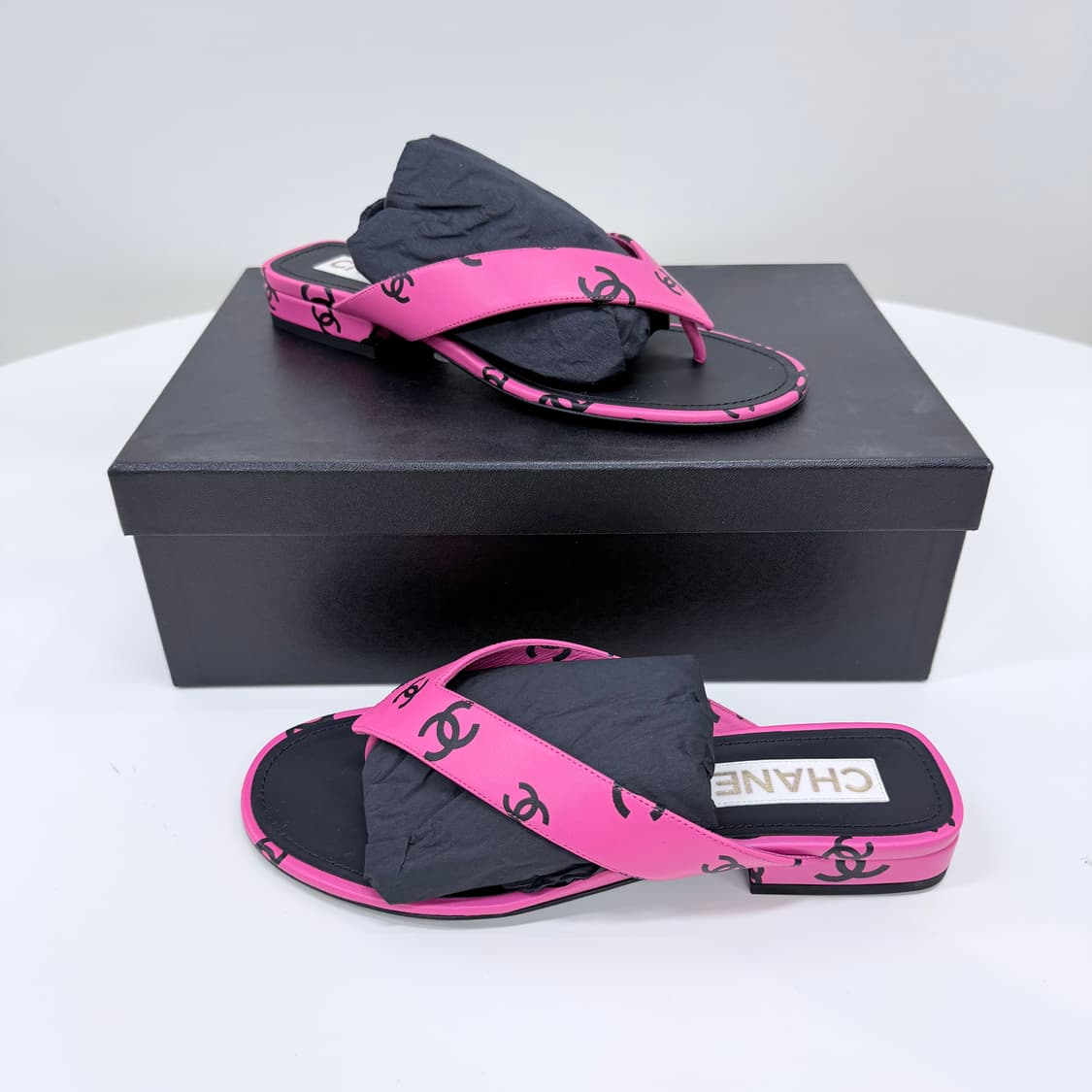 [미사용/풀구성] 샤넬 CC 로고 플리플랍 샌들 슬리퍼 쪼리 핑크 상품이미지2