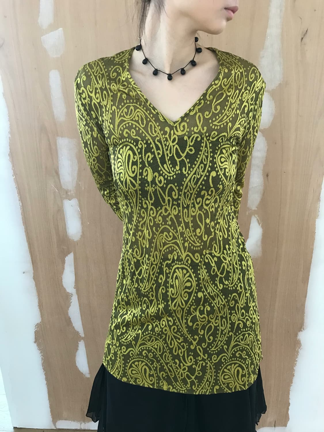 vintage pattern mesh one-piece 상품이미지5