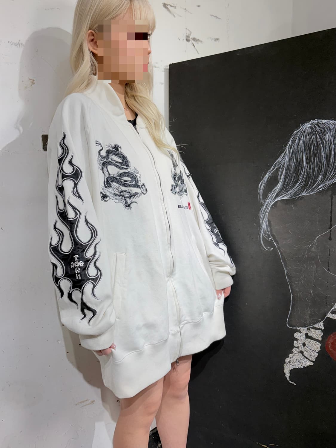 도그 타운 용 자수 대대장 오리엔탈 화이트 오버핏 집업 져지 XL 상품이미지7