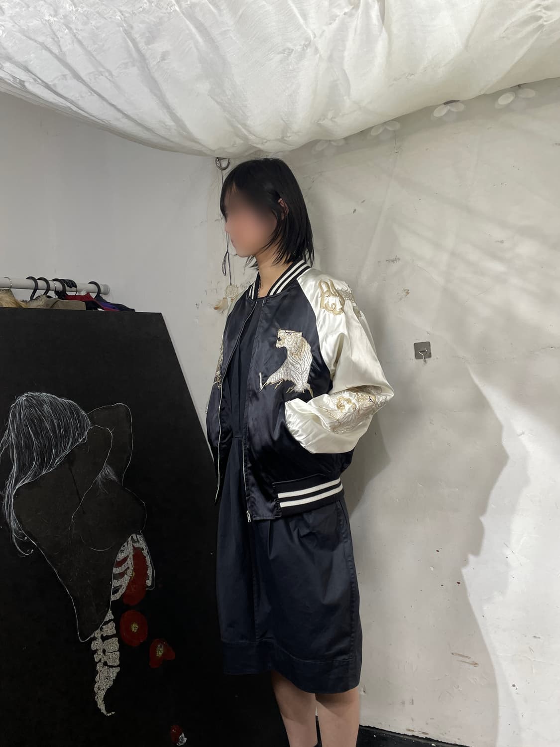 호시히메 수니베어 사틴 용 호랑이 스카잔 오리엔탈 자수 스카잔 M 상품이미지4