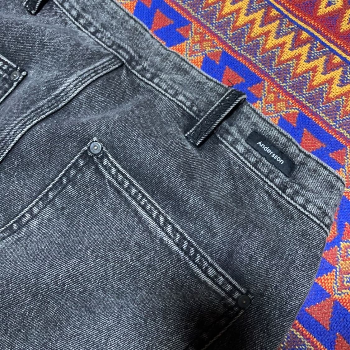 [33인치] 앤더슨벨 더블니 카펜터 흑청팬츠 상품이미지4