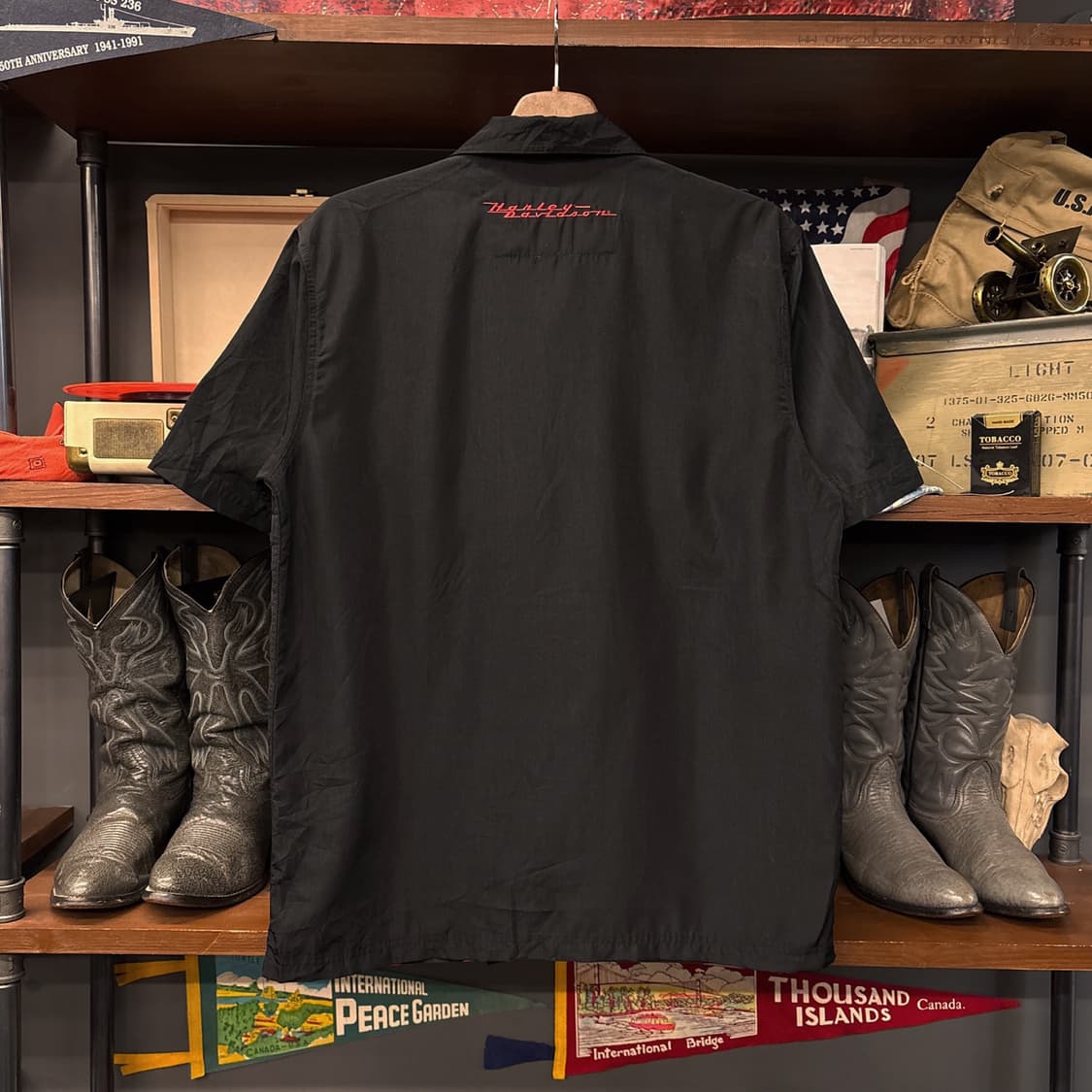 할리데이비슨 플레임 스컬 그래픽 하프 바이커 셔츠 N1075 상품이미지2