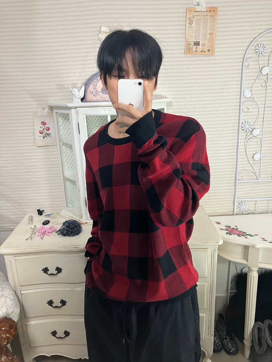 빈티지 레드 체크보드 니트 802 y2k 스트릿 갸루 펑키 일본빈티지 f 상품이미지2