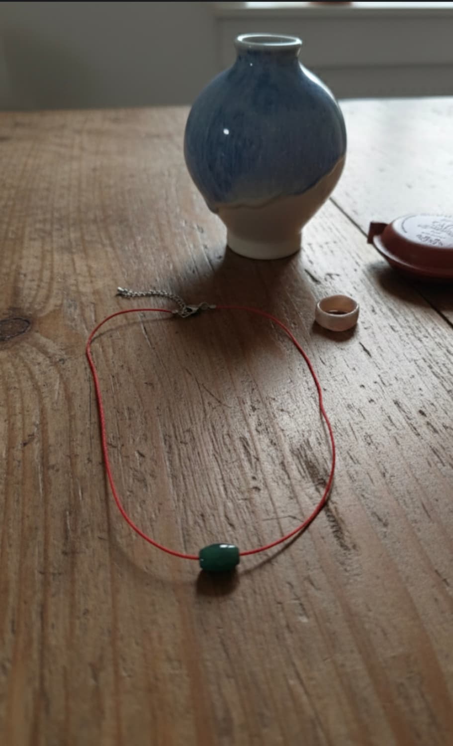 [핸드메이드] 그린 원석 레드 코드 목걸이 상품이미지3