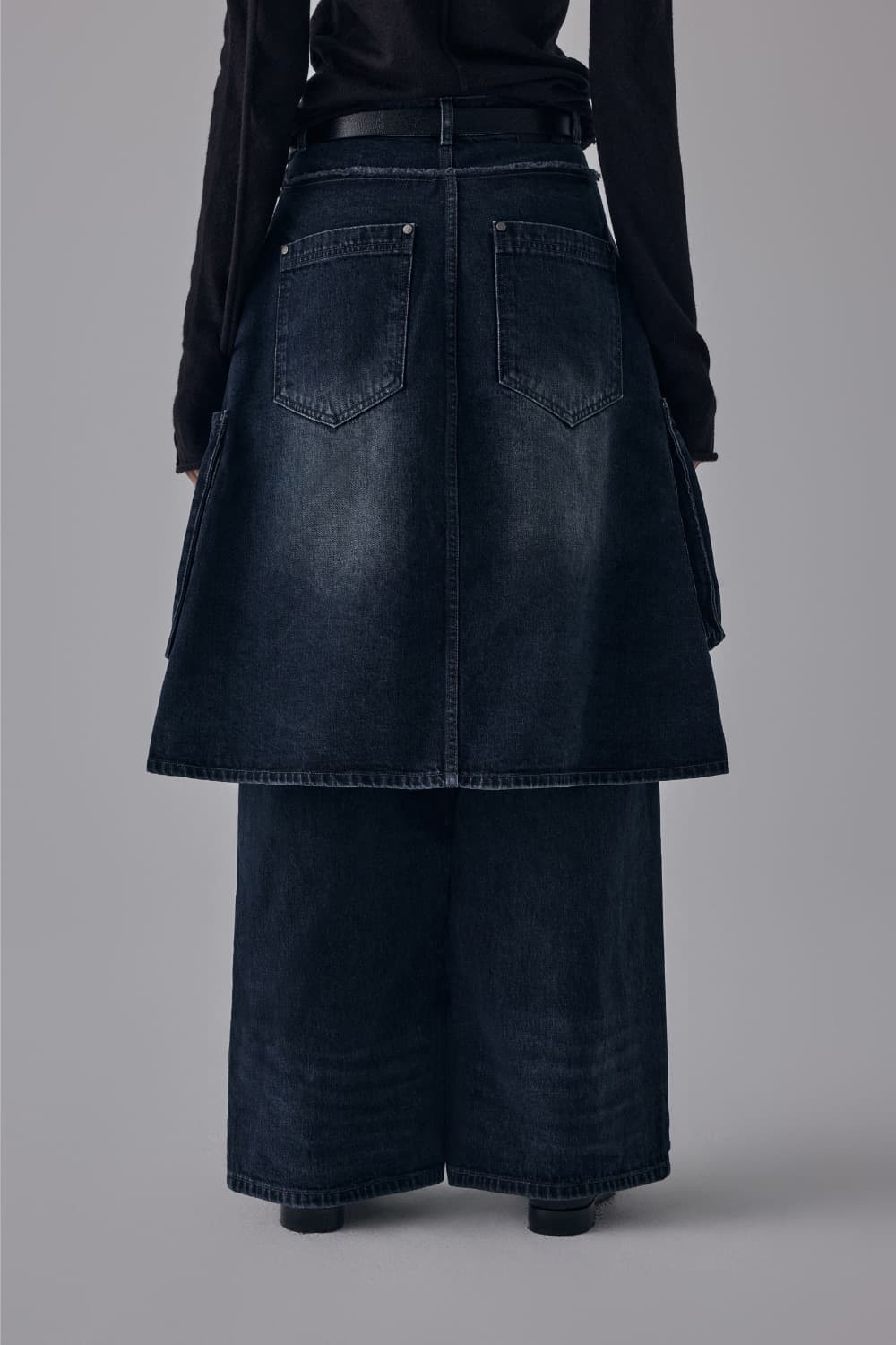 트리밍버드 랩 스커트 데님 팬츠 dark blue 상품이미지3