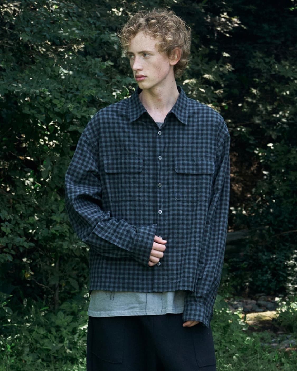 노운 크롭 체크 셔츠 자켓 상품이미지2