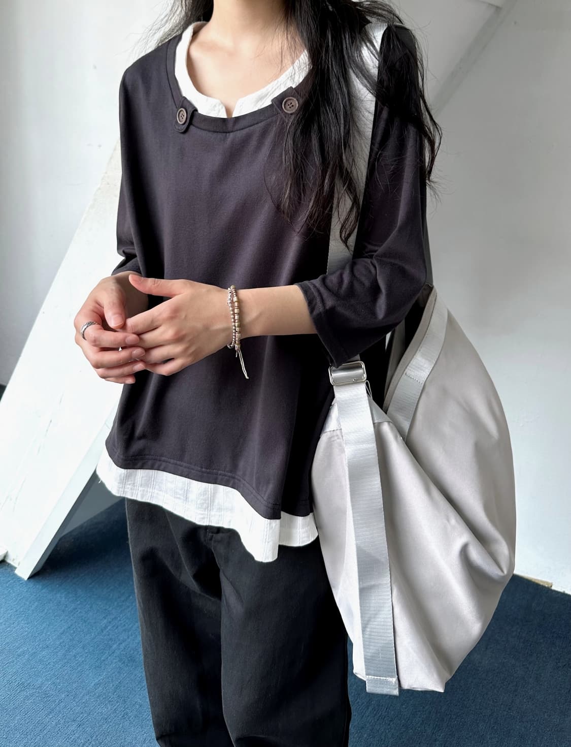 Design layer cotton 3/4 sleeve TOP 상품이미지7
