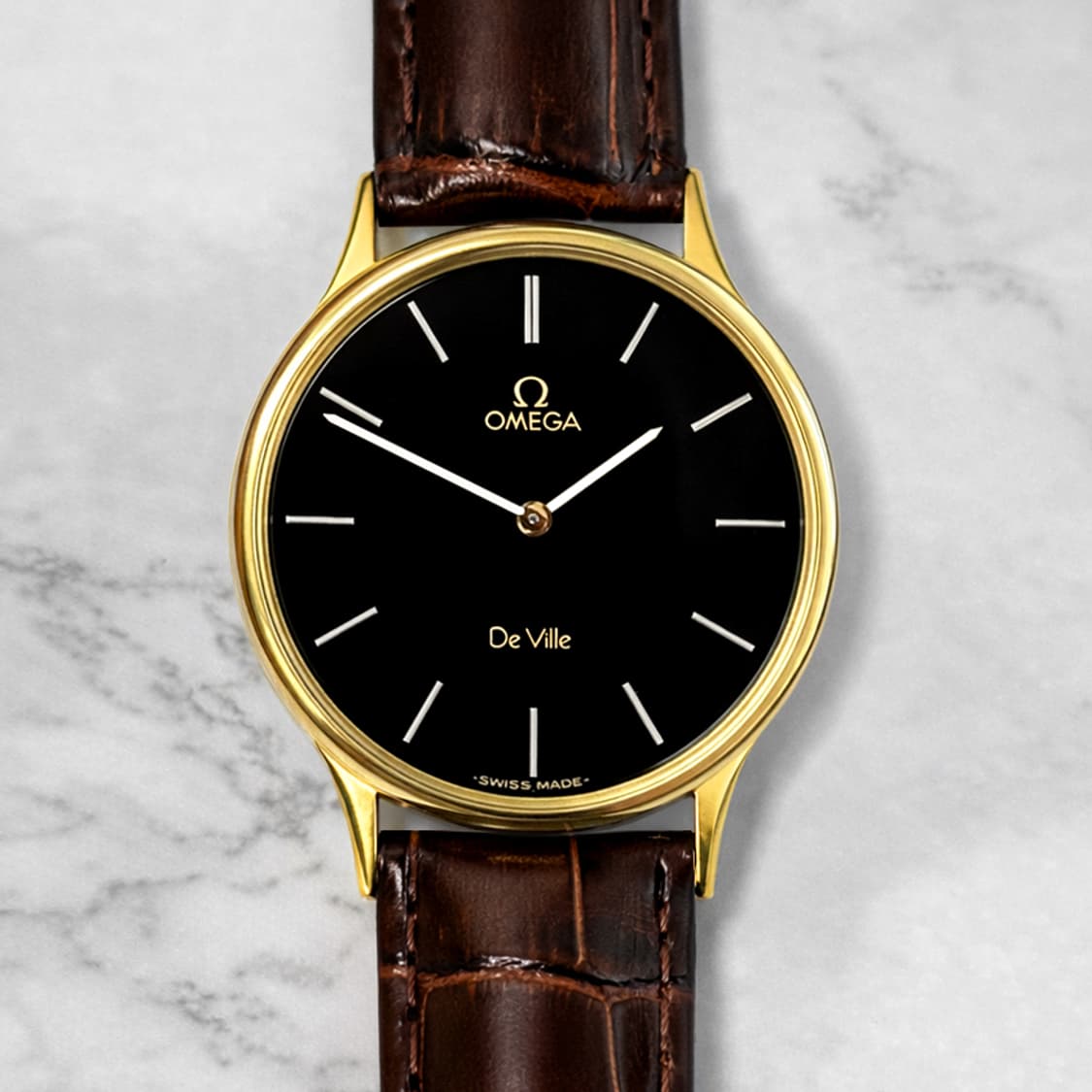 정품 오메가 드빌 1365 블랙 금장 빈티지 가죽 시계 상품이미지1